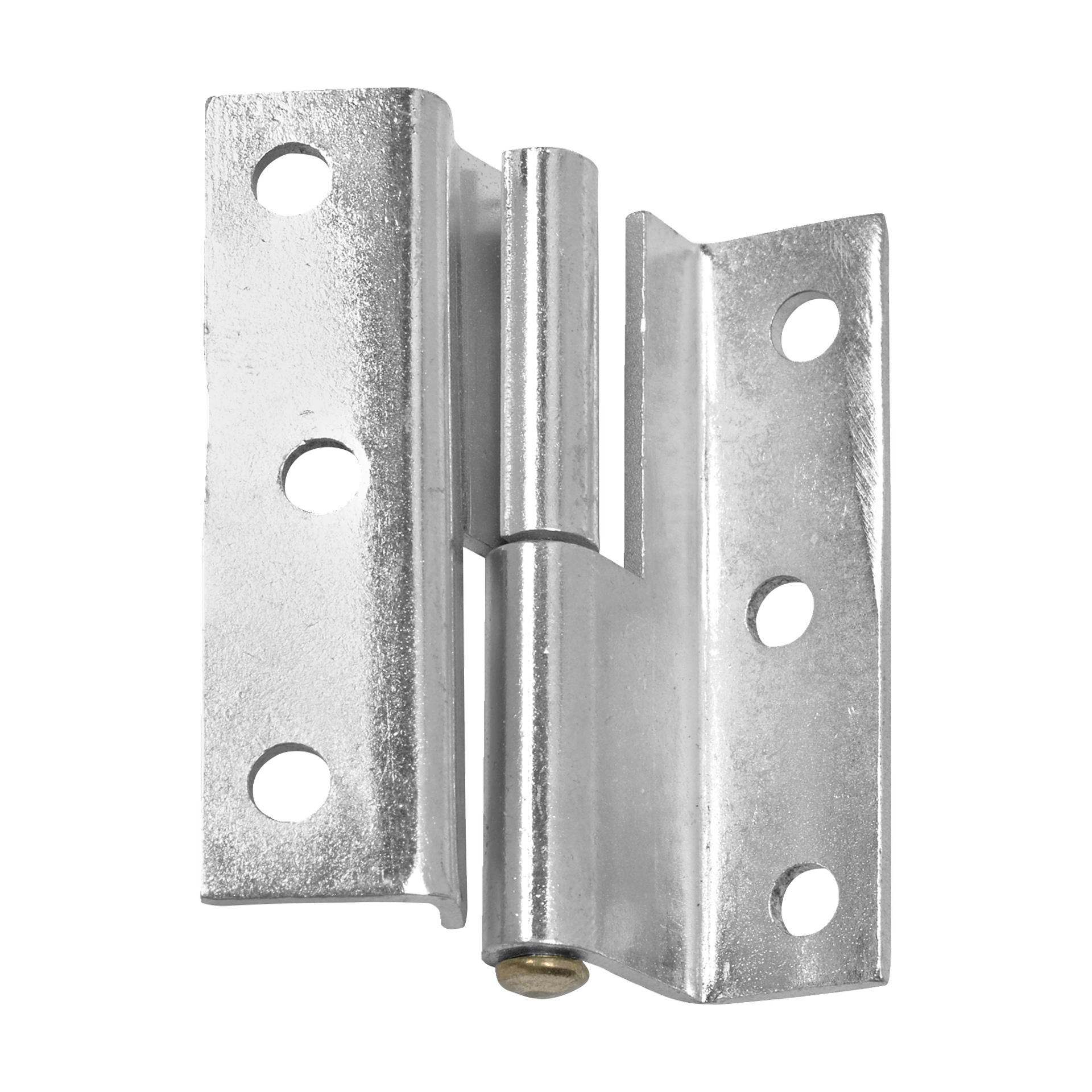 Zestaw 2 zawiasów Hard Head Lifting zawiera dwa srebrne metalowe zawiasy drzwiowe, każdy z dwoma połączonymi płytkami z trzema otworami na śruby na każdą płytkę. Płyty są mocowane jednym centralnym sworznikiem umożliwiającym łatwy obrót.