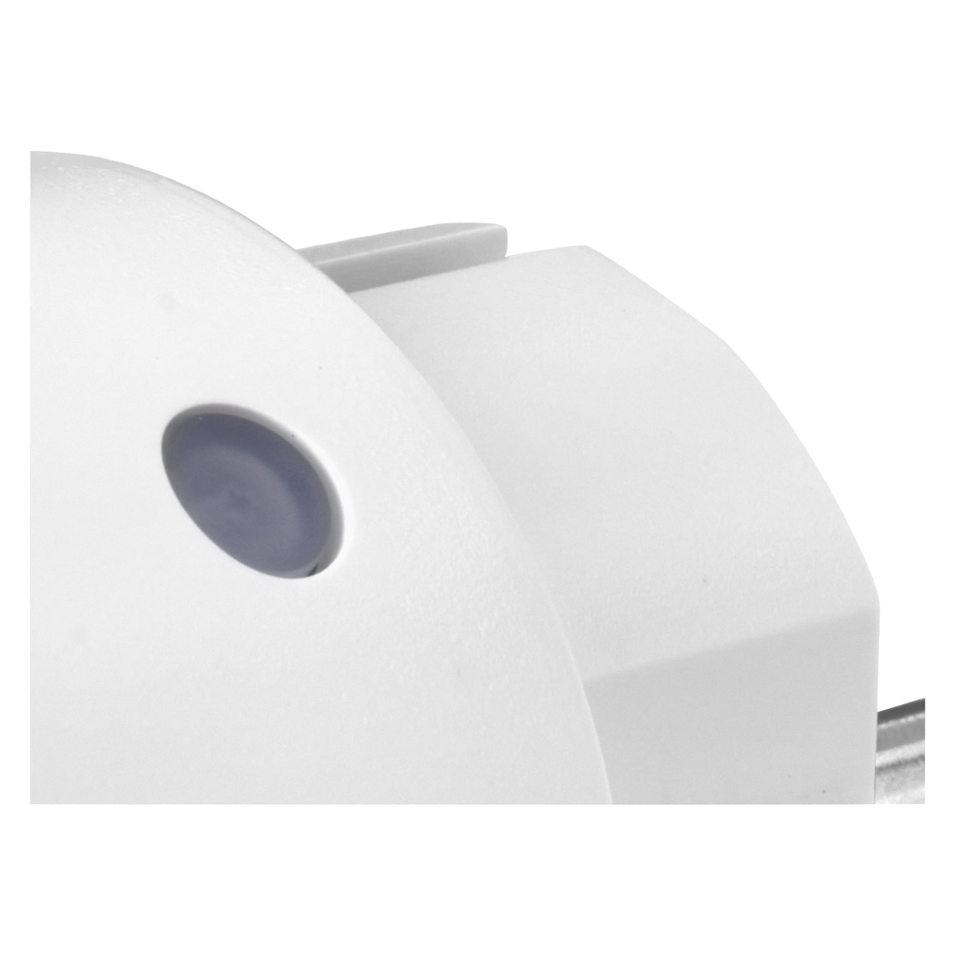 Närbild på Anslut Remote Power Switch Smart, en slank vit enhet med lätt rundade kanter och en cirkulär genomskinlig knapp eller indikatorlampa på ena sidan.