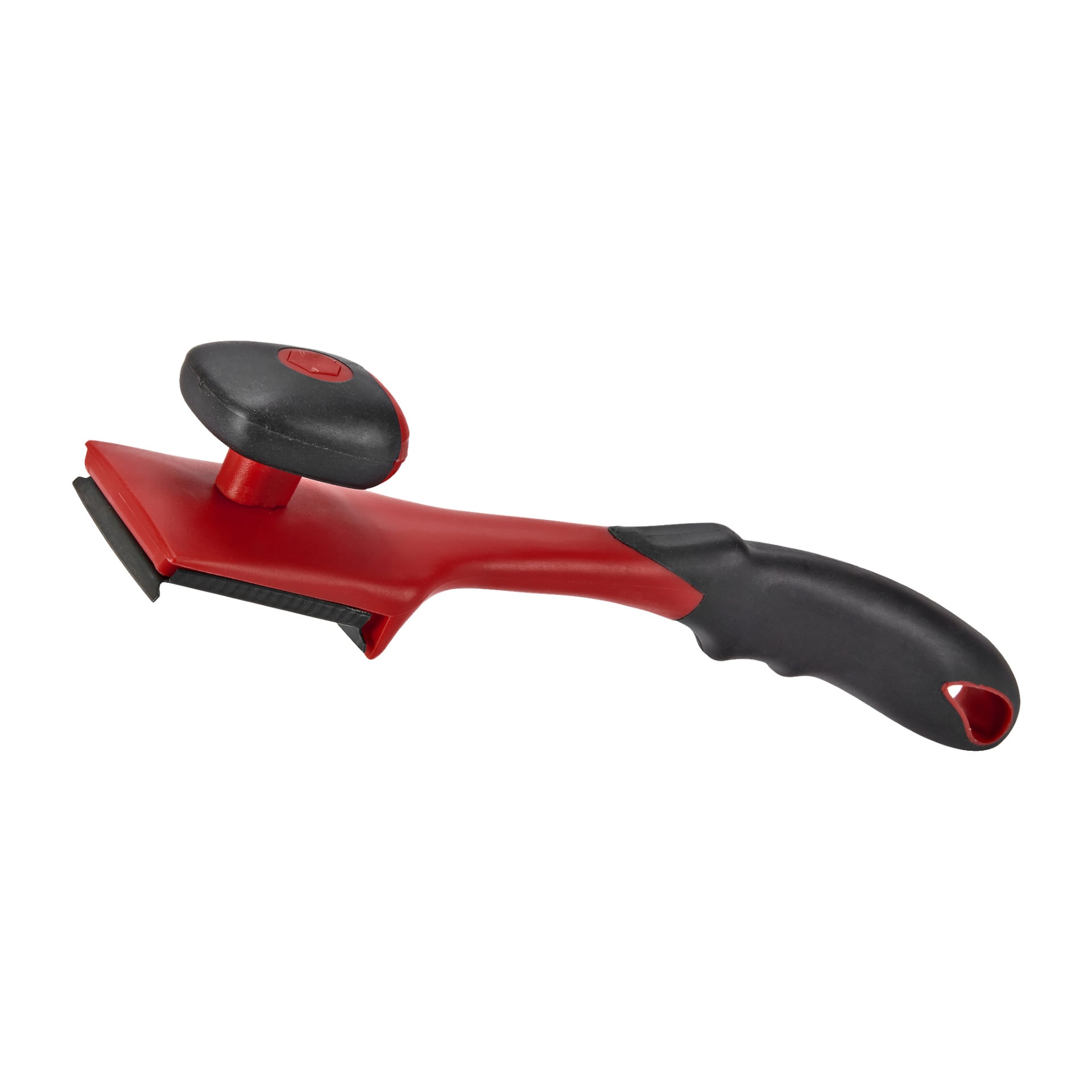 Skrobak do lakieru Hard Head w czerwieni i czerni z dodatkową ergonomiczną rączką gałki.
