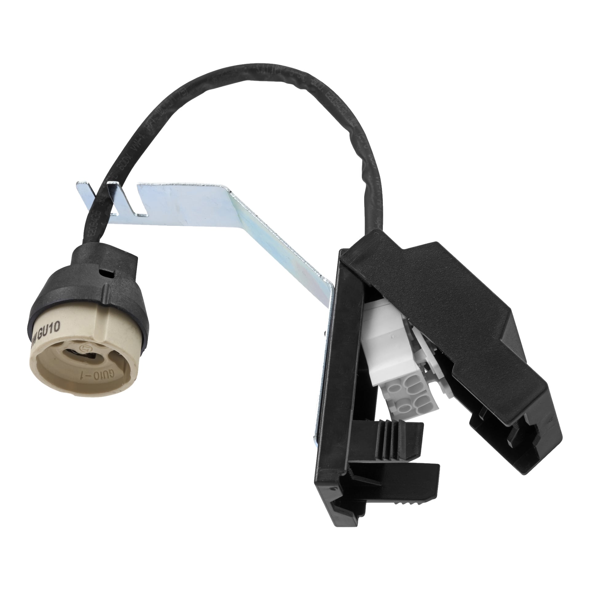 En närbild av Anslut Dimmable Downlights LED 3-pack, med eleganta vita armaturer med inbyggda kablar och kontakter.