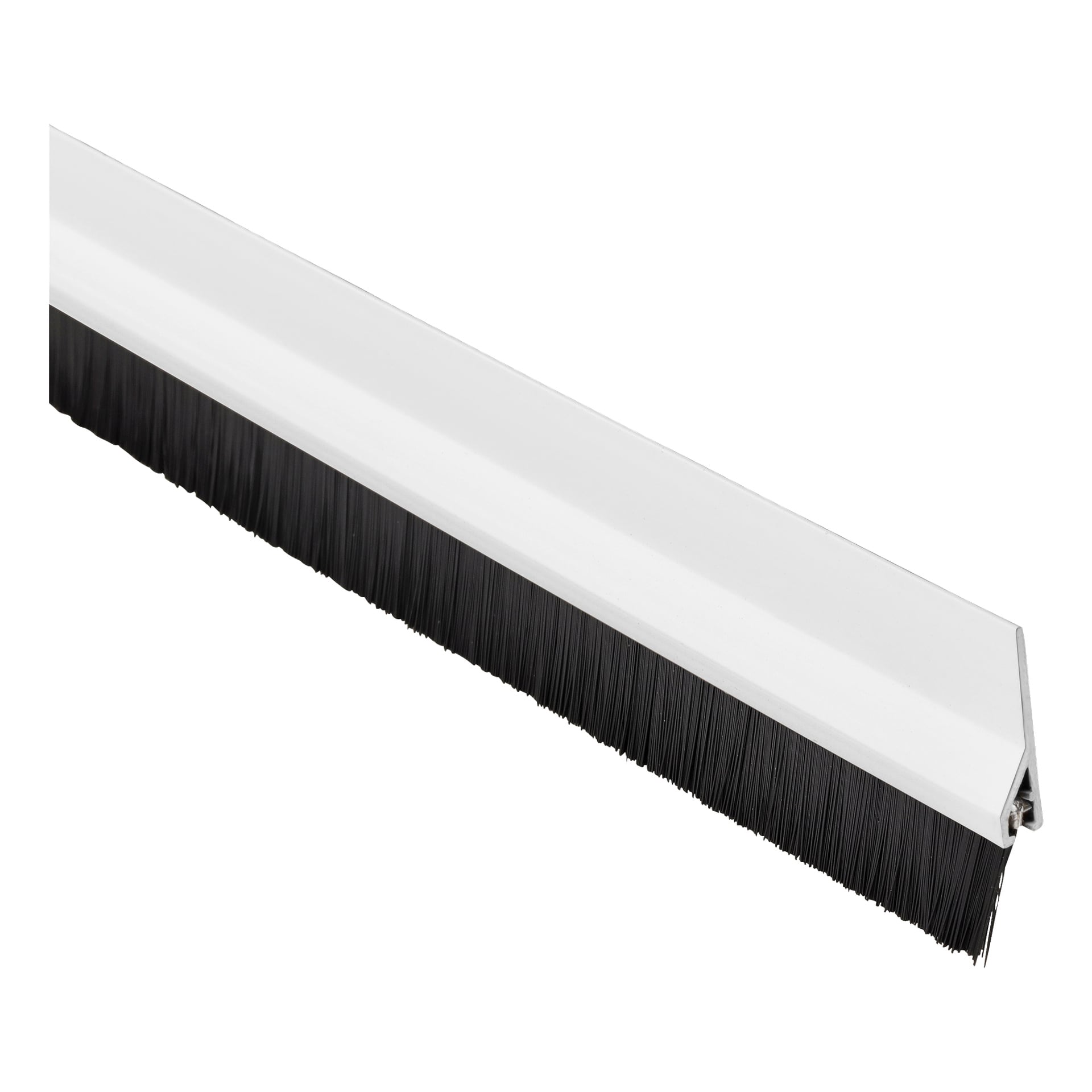 Twardy pasek szczotkowy Head Door z czarnymi włosiami i skośną białą metalową ramą.