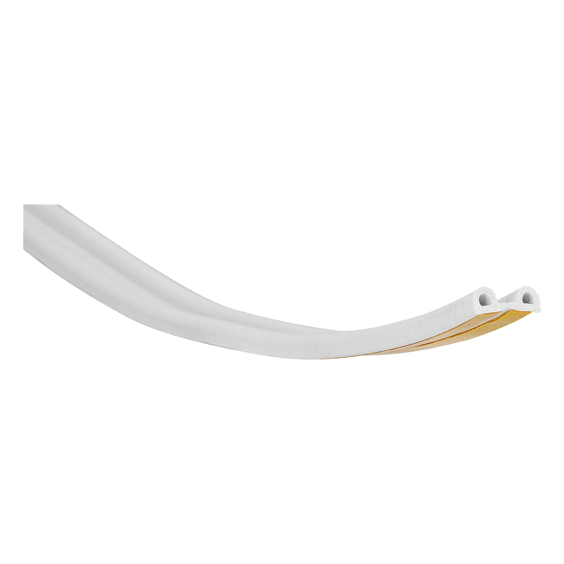 Szczegółowy widok dwupaku Hard Head Sealing Strips P, prezentujący białe piankowe listwy z klejowymi podkładami i środkowym rowkiem zaprojektowanym do elastycznego montażu i efektywnego uszczelniania łączeń lub szczelin.