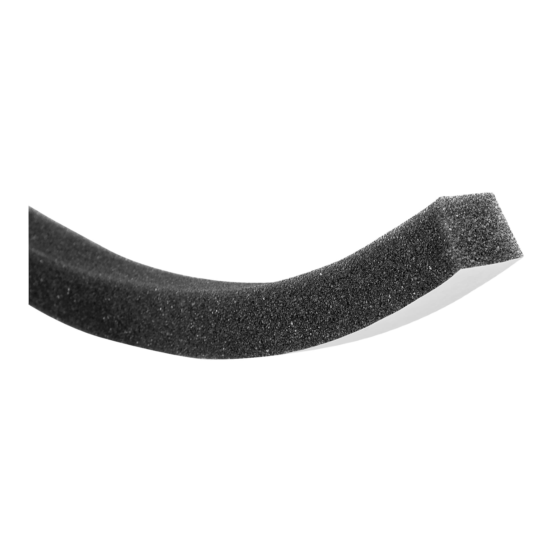 Eine Nahaufnahme des Hard Head Bumper, der einen gebogenen schwarzen Schaumstreifen mit einer klebrigen Seite zeigt.