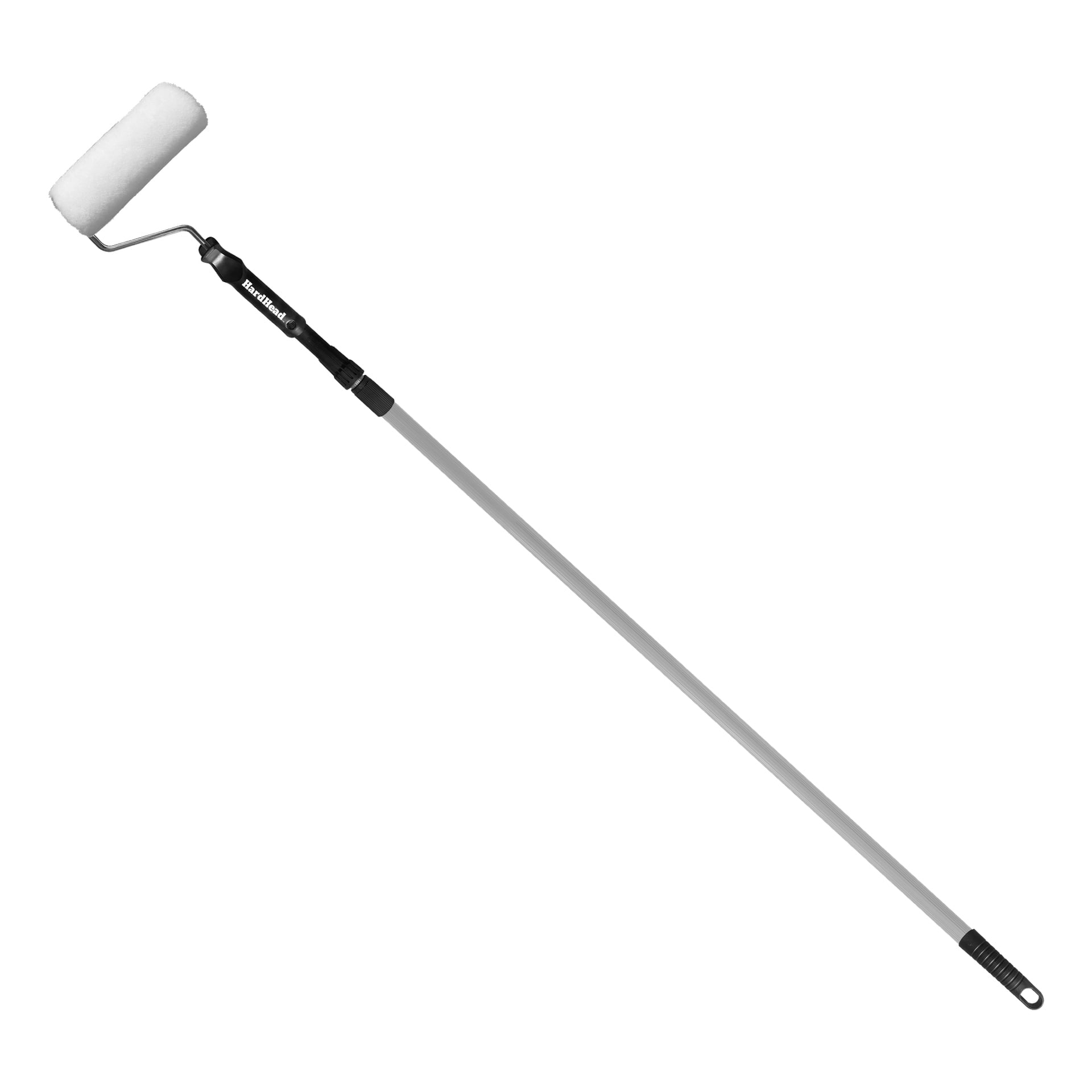 Zestaw 3 elementów Hard Head Telescopeic zawiera biały wałek malarski z długą, wysuwaną metalową rączką i czarnymi uchwytami.