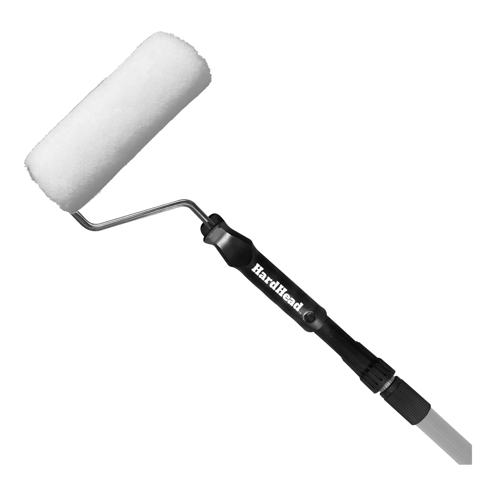 Zestaw Hard Head Telescopic Roll 3 zawiera biały wałek piankowy i czarną rączkę na wysuwanym drążku.