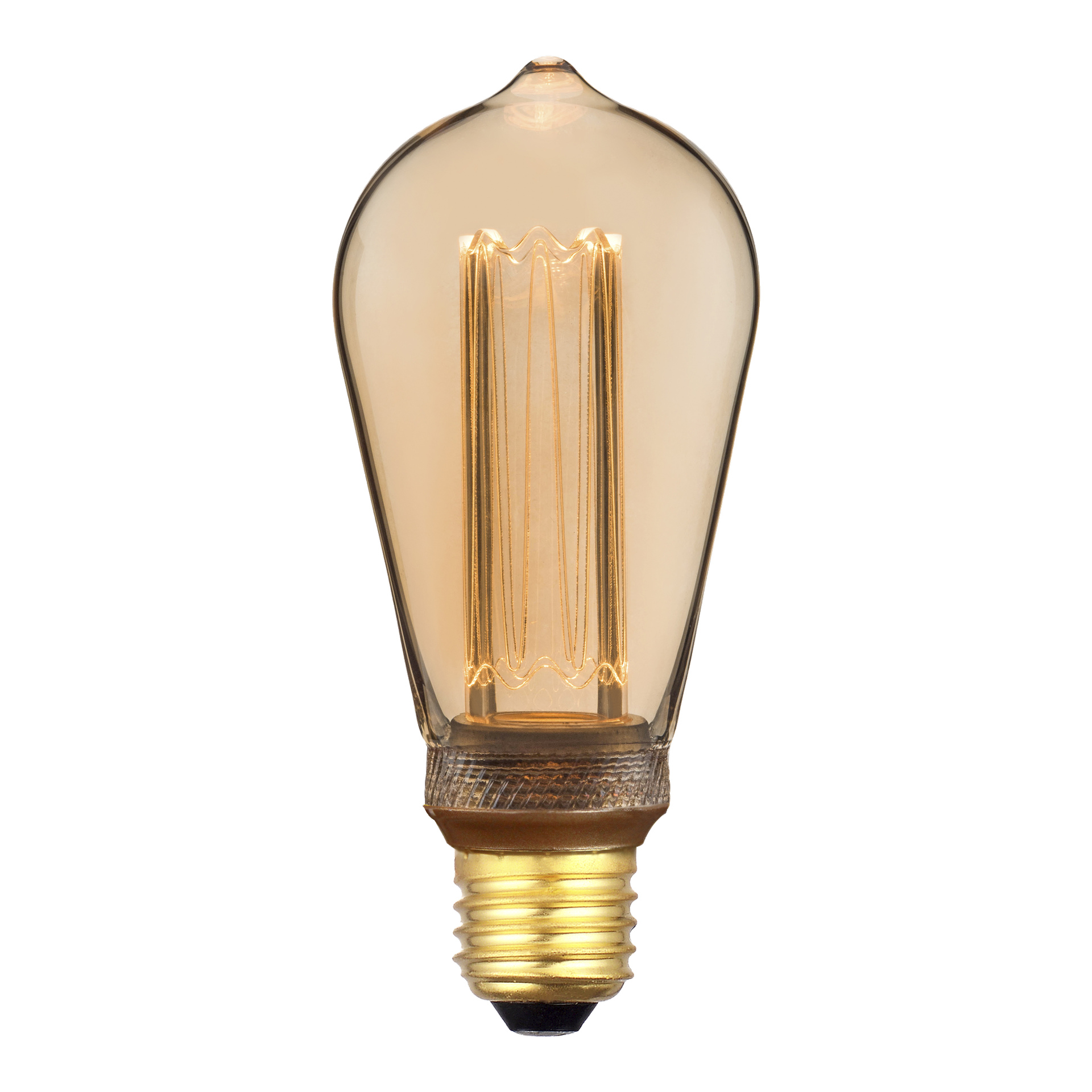 Ansluts Edison-lampa LED är en vintage-inspirerad glödlampa med synlig glödtråd, bärnstensfärgat glas och en guldfärgad skruvsockel. Glödlampan står upprätt och lyser.