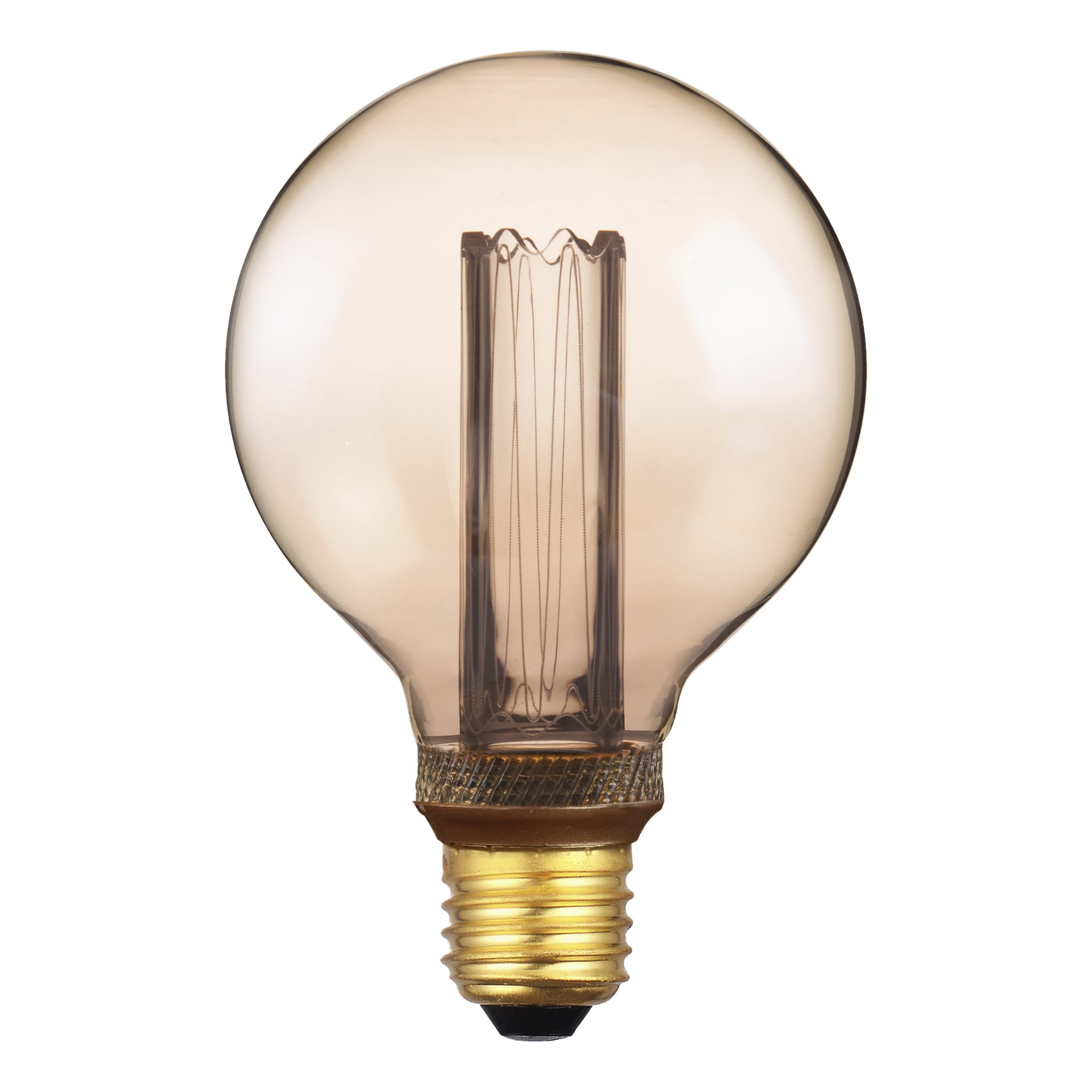 Anslut Globe-lampan LED har en rund glasform med en exponerad glödtråd och en guldskruvsockel.