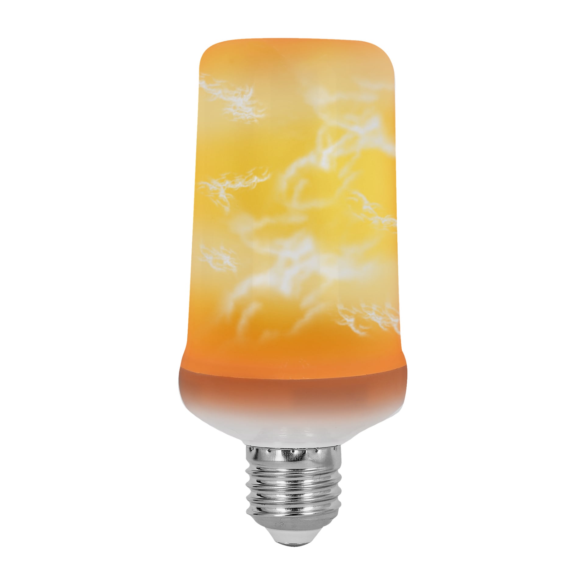 Anslut Flame lampa LED är en glödlampa som skapar en orange och gul flimrande låga-effekt som efterliknar utseendet av riktig eld. Den har en standard skruvbas och ett frostat lock som visar dess lysande mönster.