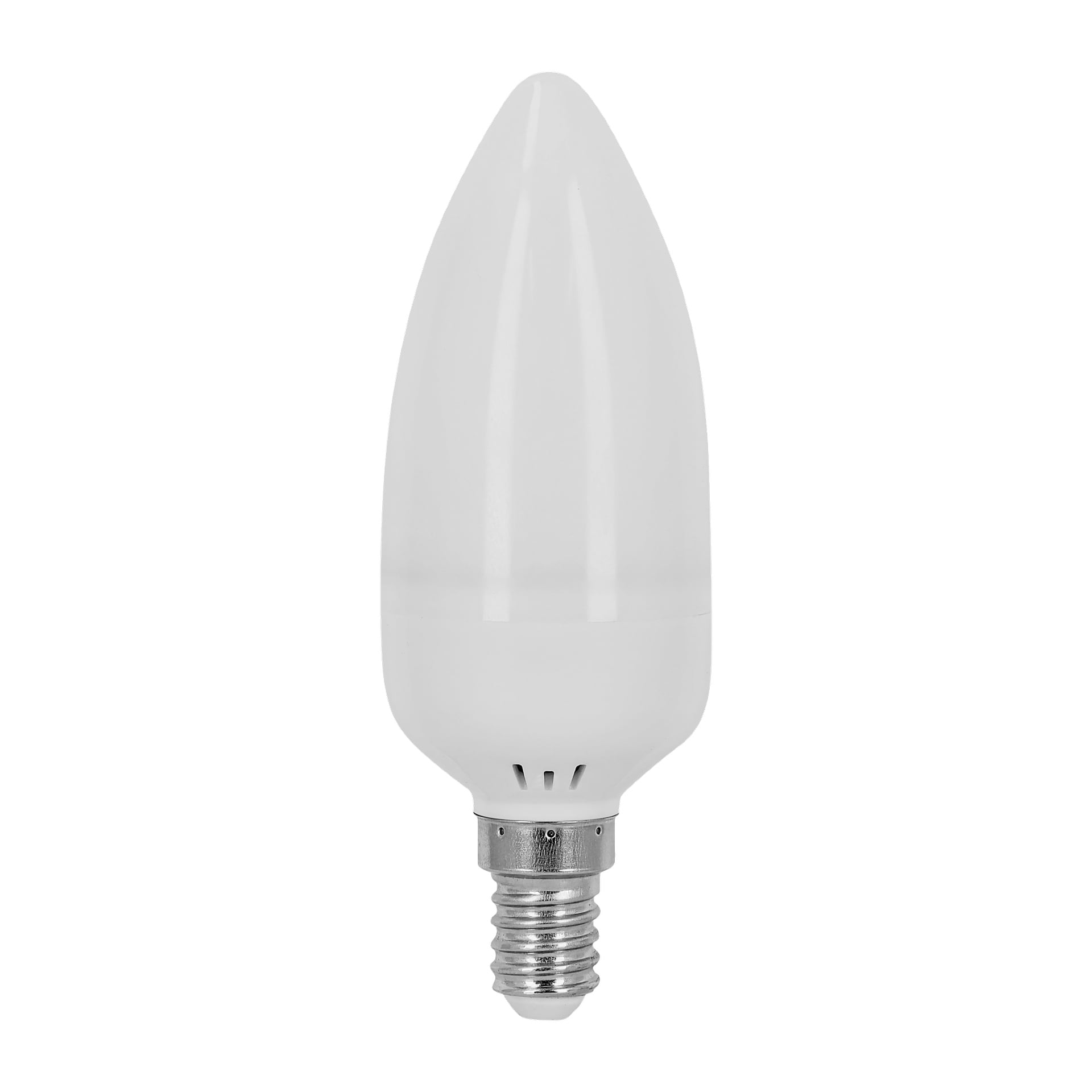 En Anslut Flame lampa LED med en spetsig, ljusformad design och en metallisk skruvbas.