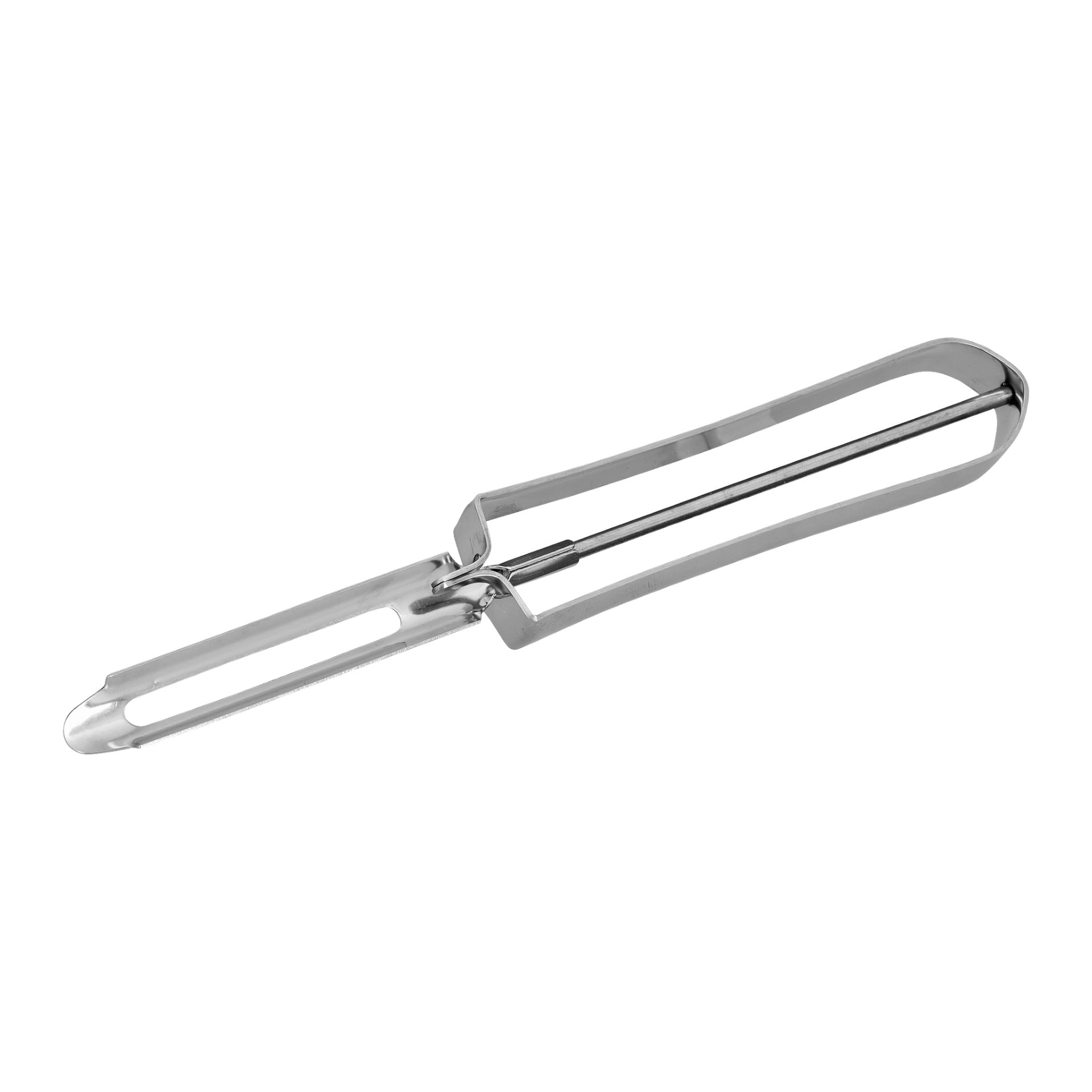 Menuett potatisskalare är gjord av rostfritt stål, designad med ett öppet handtag och ett rakt blad för effektiv skalning av grönsaker som potatis och morötter.