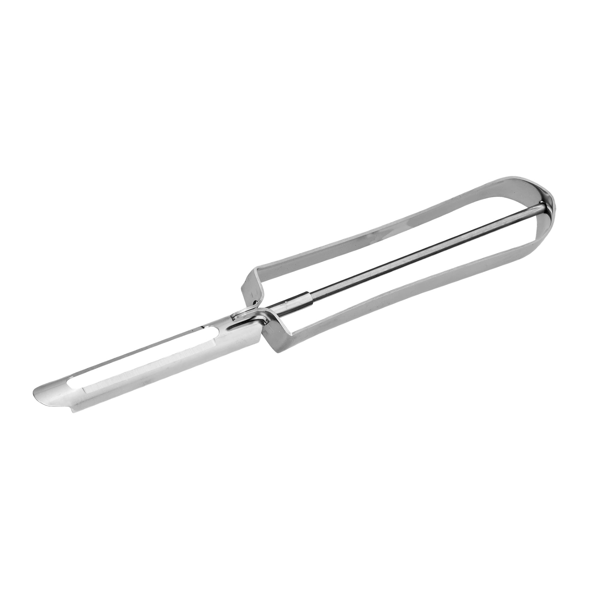 Menuett potatisskalare har ett rakt handtag i rostfritt stål och ett vasst horisontellt blad utformat för enkel skalning av frukt och grönsaker.