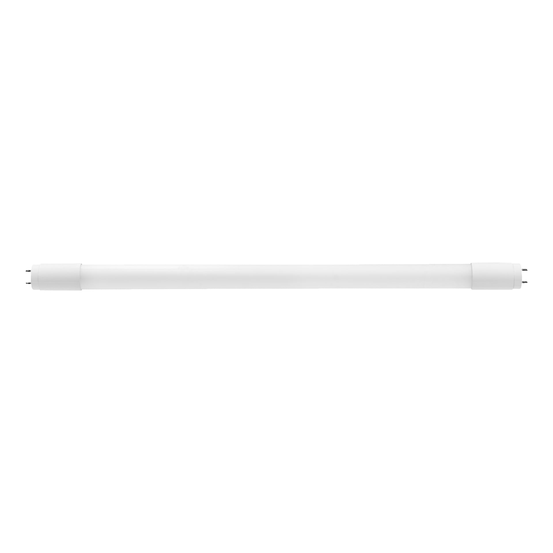 Anslut lysrörs-T8 LED, en cylindrisk vit LED-lampa med metallpinnar i båda ändar, visas.