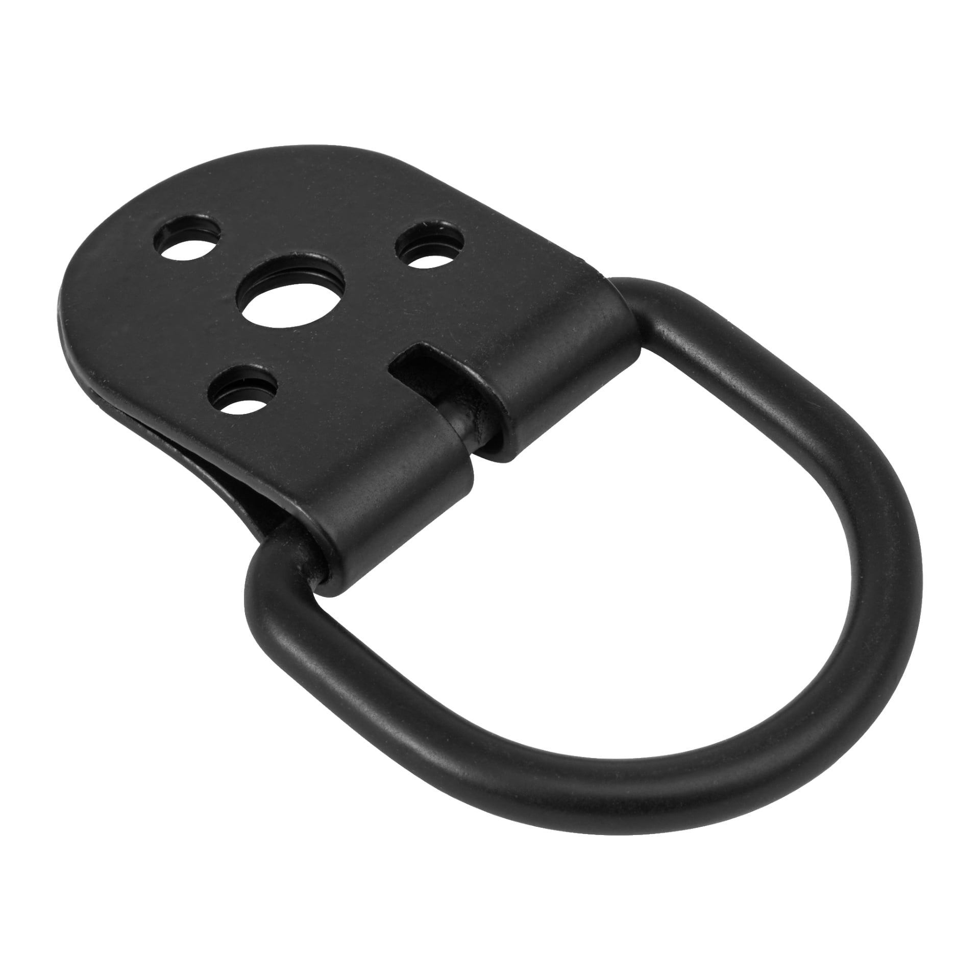 Hamron Lashing Rings 2 Pack inkluderar svartmetall D-ringankare, var och en med en plan monteringsplatta och fyra förborrade hål för enkel fäste, designade för att säkra laster på lastbilsflak, släp och liknande ytor.