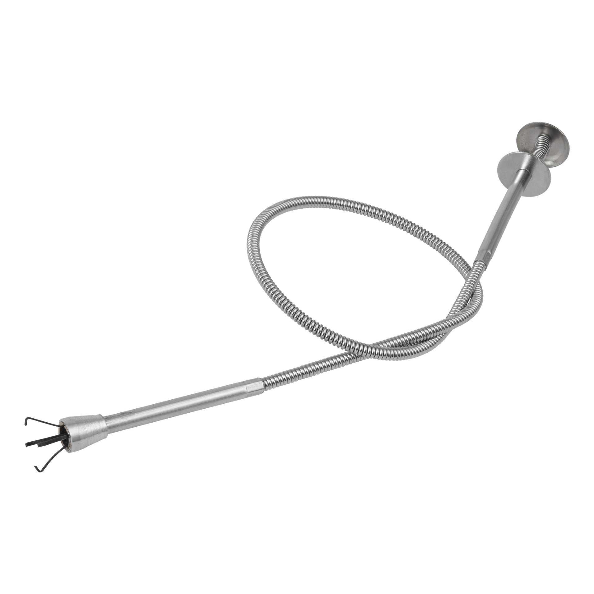 En Meec Tools Versatile bumperspike, ett flexibelt metallverktyg med klogrepp i ena änden och tryckknappshandtag i den andra, gjort för att greppa små föremål från trånga eller otillgängliga platser.