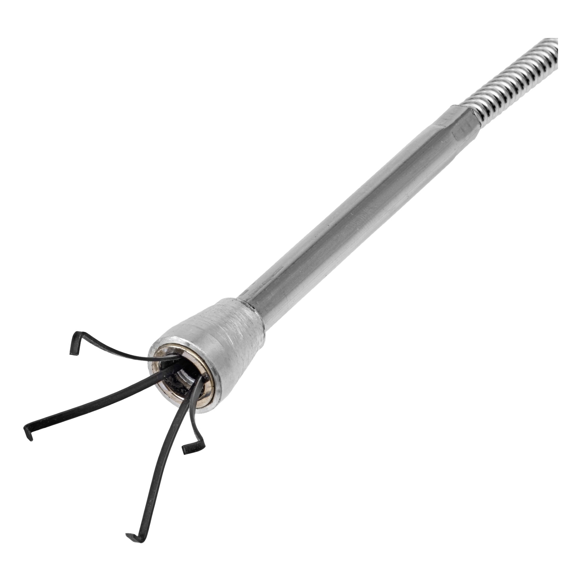 En detaljerad vy av Meec Tools Versatile stötfångarspik framhäver dess cylindriska handtag och fyra förlängda svarta indragbara klor i änden, avsedda för att greppa små föremål i trånga eller svåråtkomliga utrymmen.