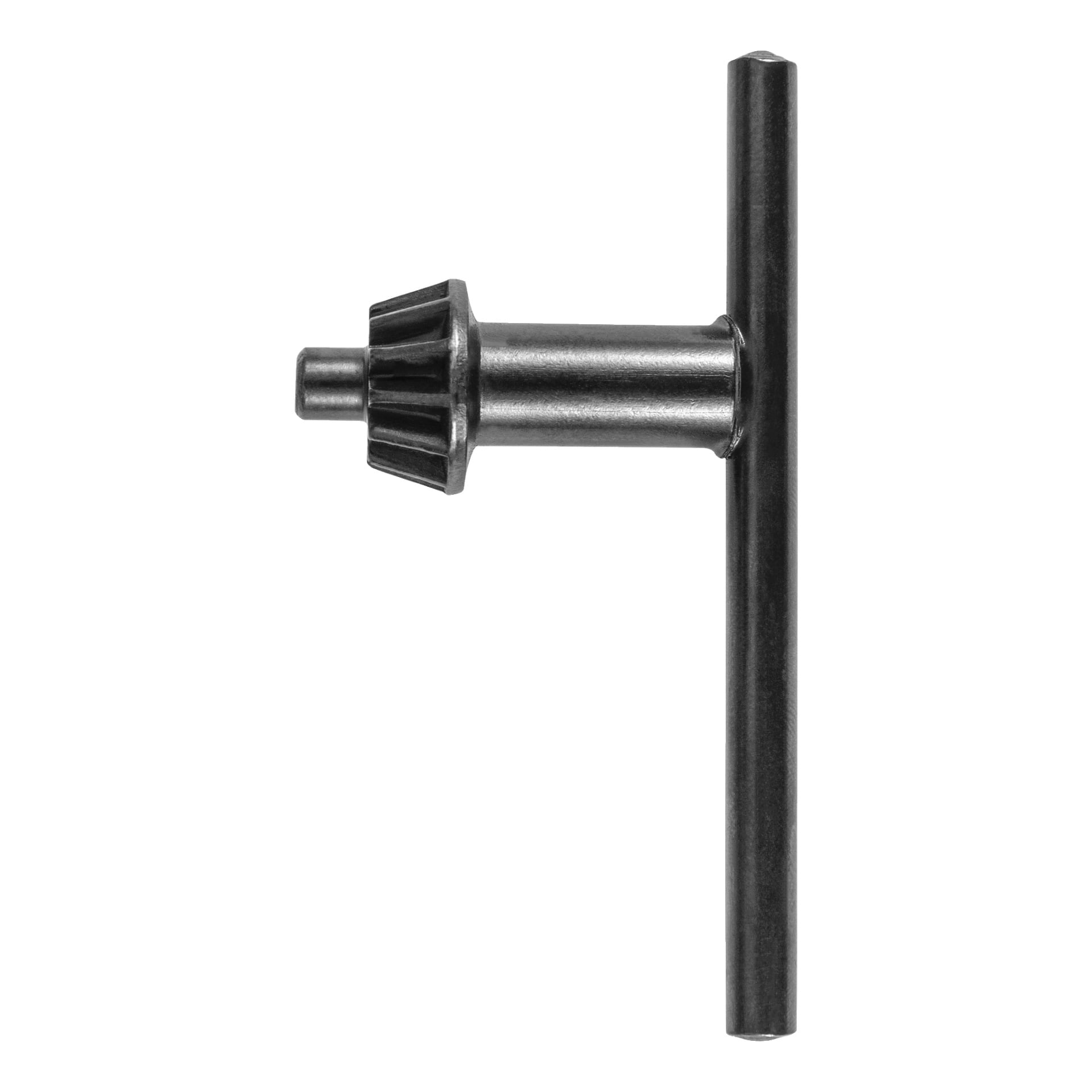 En Meec Tools-chuckkey med ett tandat kugghjul i ena änden och ett cylindriskt handtag i rät vinkel mot axeln.