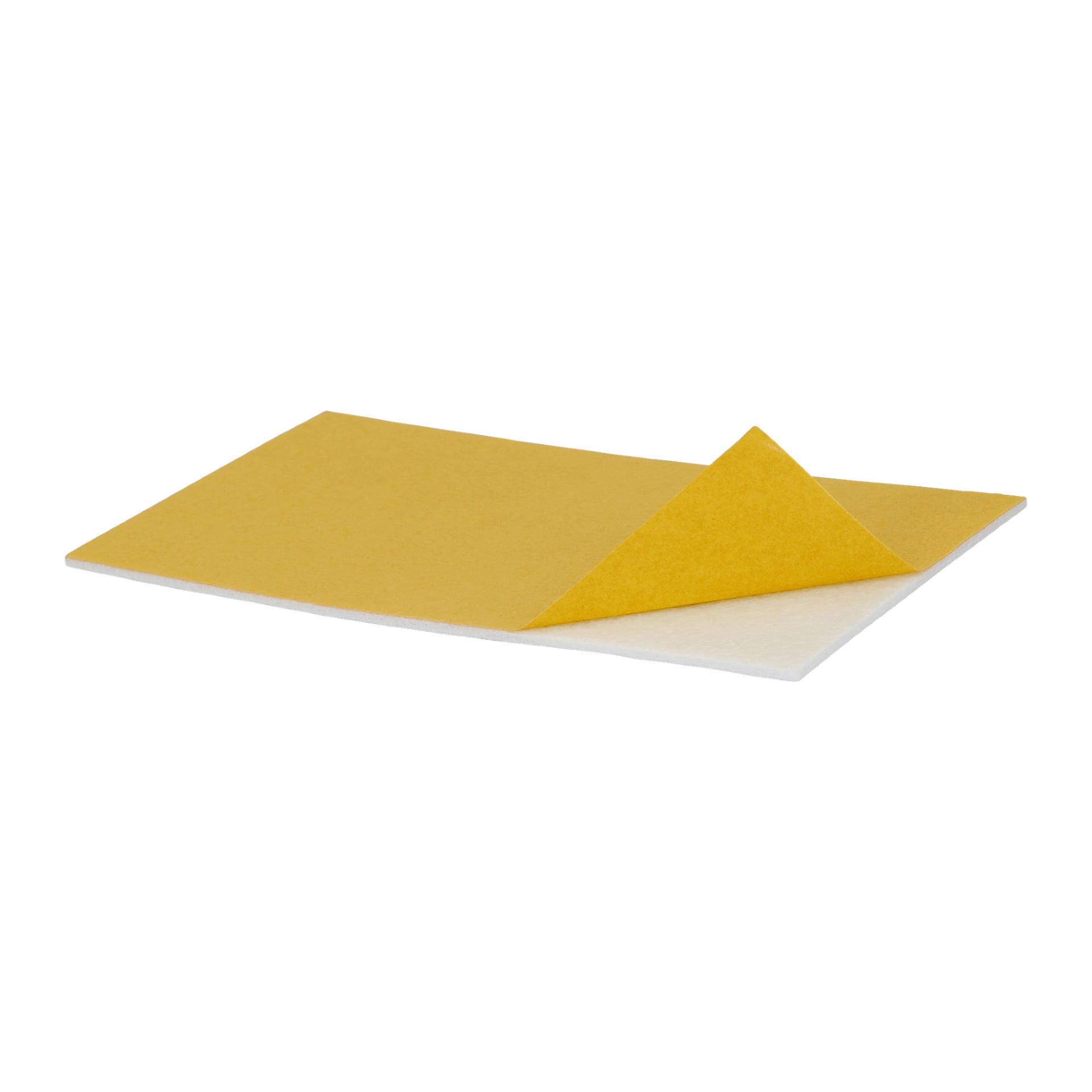 Ett hårt huvudark med Furniture Pads 2 Pack visas med den gula baksidan delvis avskalad för att avslöja den vita limsidan.