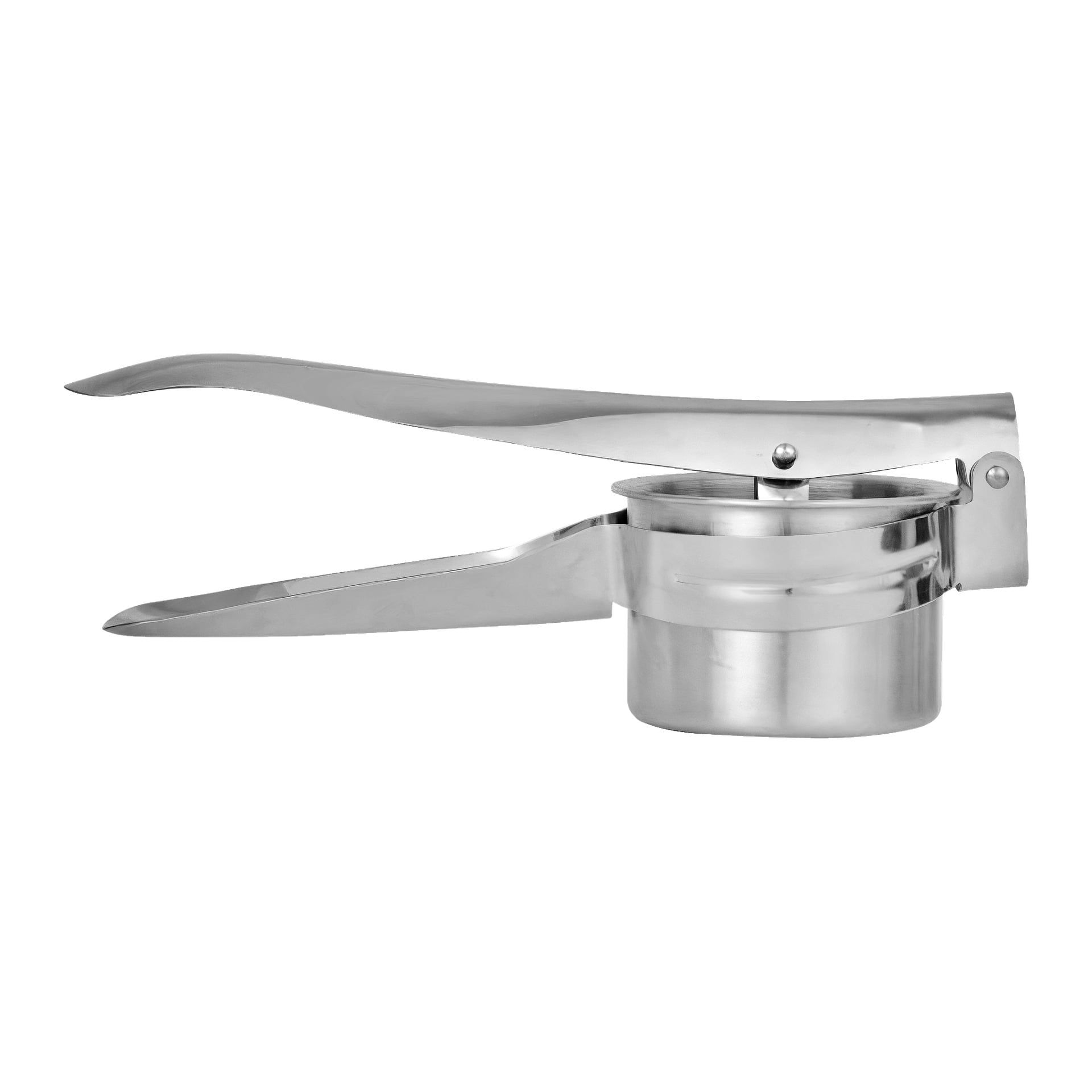 Menuett Potato Ricer har två förlängda handtag och en perforerad mugg i rostfritt stål, designad för att enkelt mosa potatis eller annan mjuk mat.