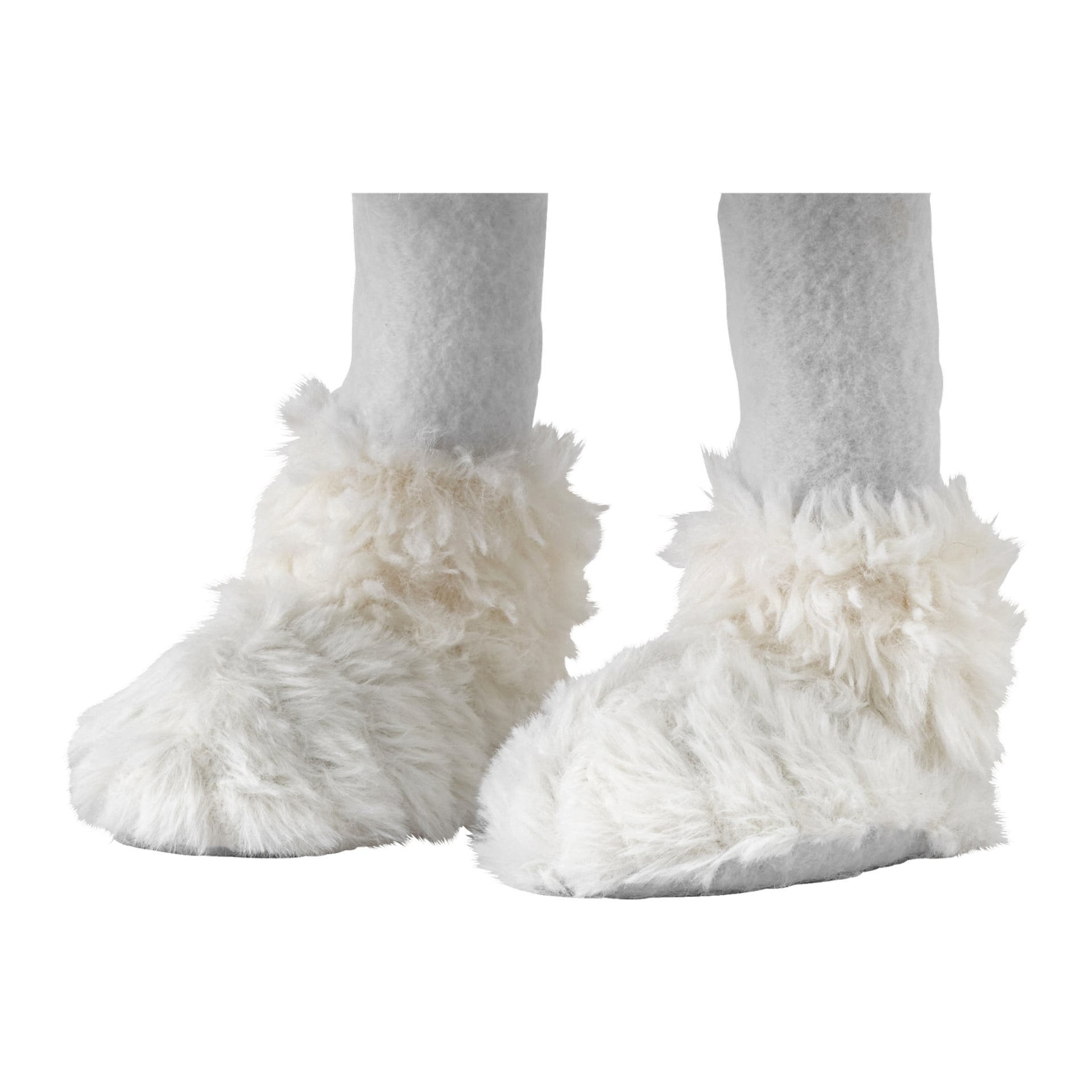 En närbild av EKVIP Wobbling Santas vita, lurviga ben och tassar.