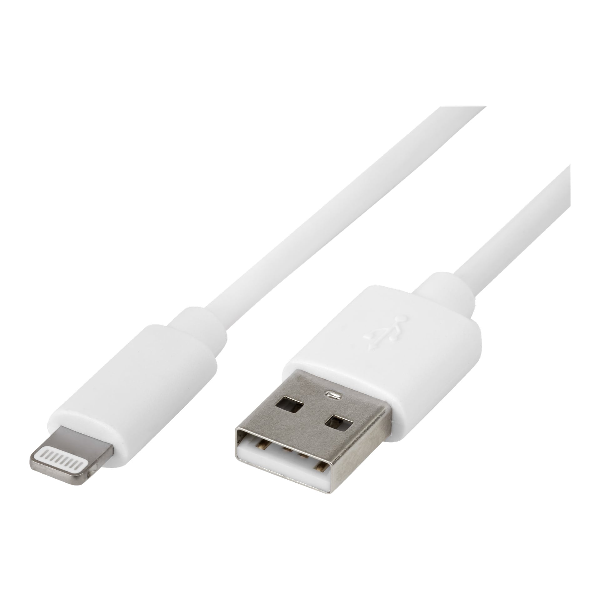 En närbild av Anslut Charger-kabeln Lightning, som tydligt visar båda kontakterna.