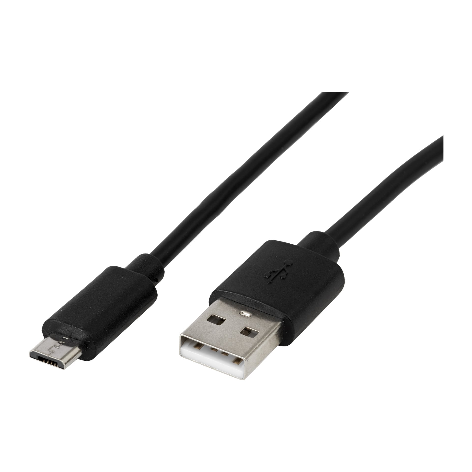 Black Anslut Micro-USB-laddare med en USB-A-kontakt i ena änden och en micro-USB-kontakt i den andra.