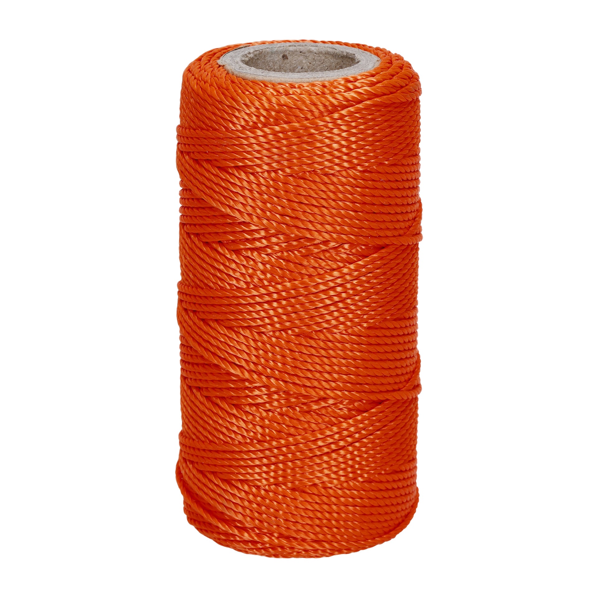 En rulle av Hard Head Polyester-sträng, klar orange och tätt lindad i en cylinder, som visade dess blanka och texturerade yta.