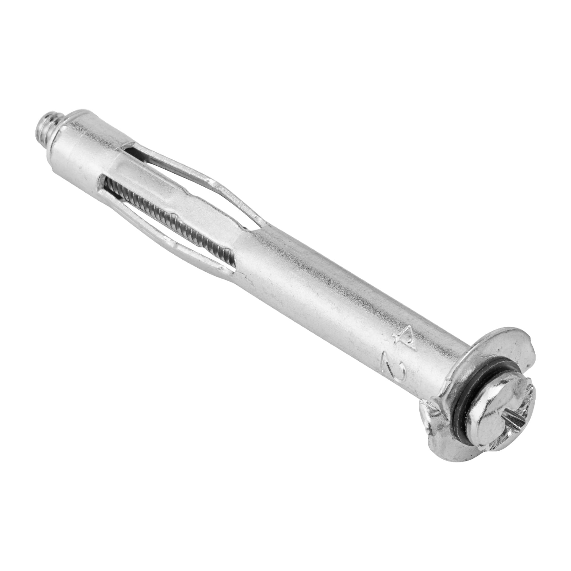 Et detaljert bilde av en Hard Head Metal Expander med skruehode, laget for å feste gjenstander til hule vegger som doble gipsplater. Sølvankeret kommer fra et 10-pakningssett.