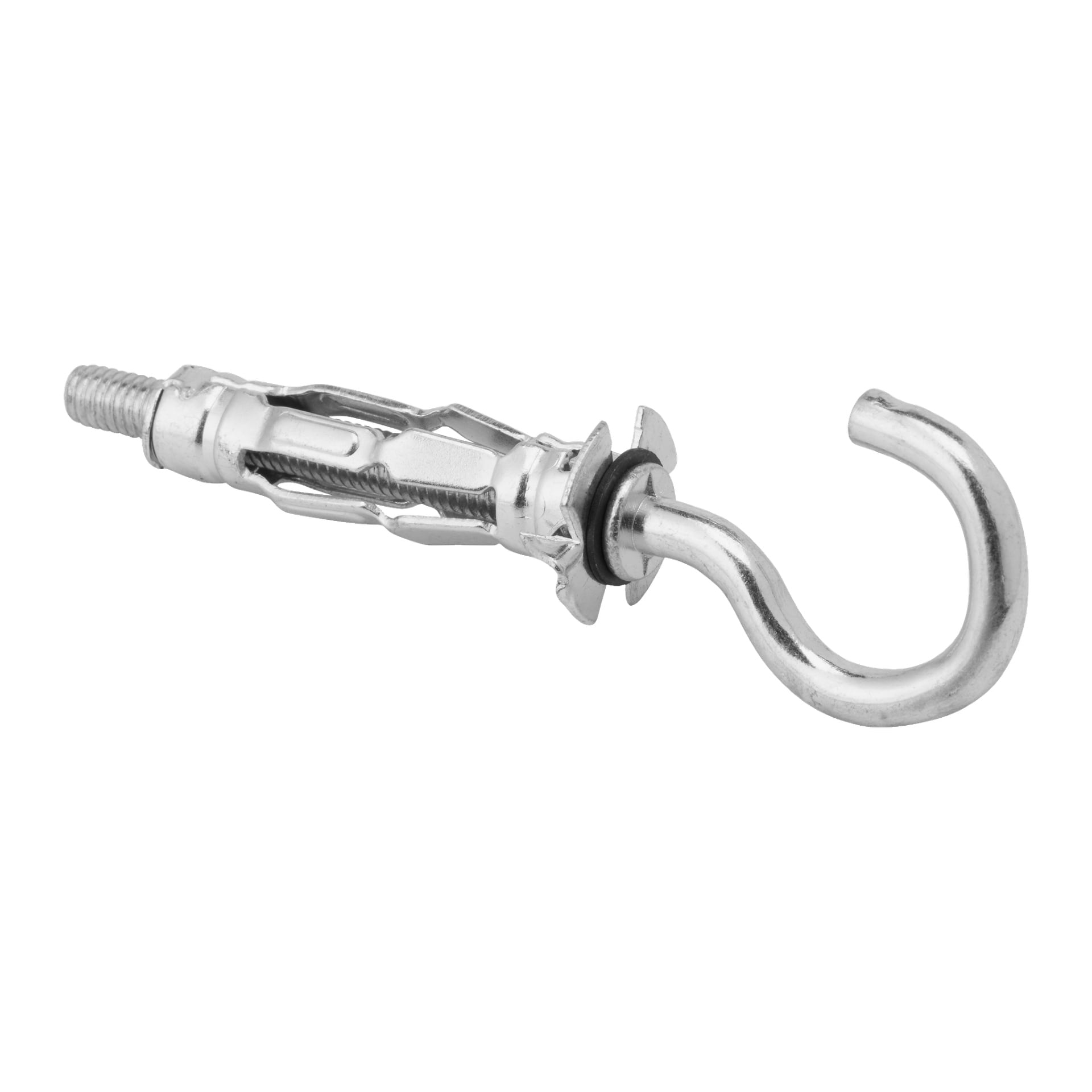 En 5-pakning med Hard Head metallvegganker med C-formede kroker og utvidede vinger, ment for å feste gjenstander til gipsplater eller hule vegger. Hvert sett leveres med en gjengebolt og en svart skive.