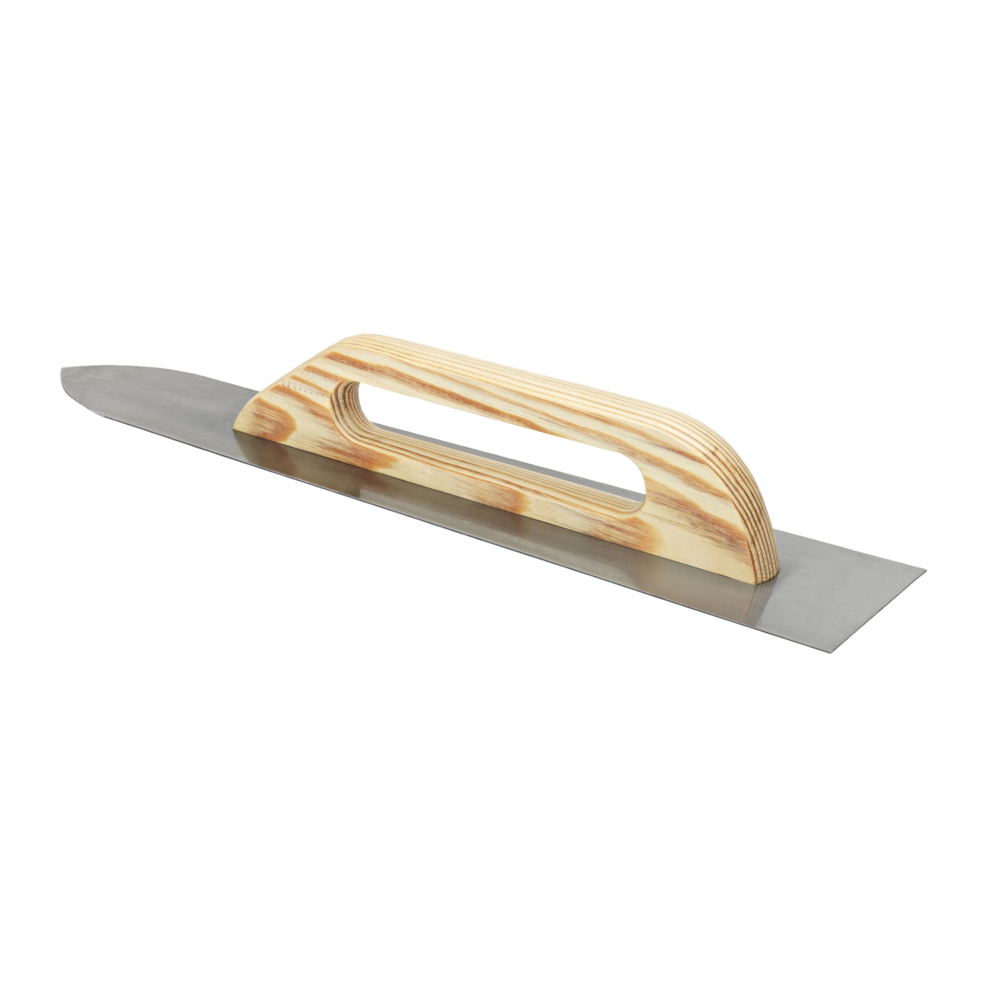 Comensal compoundspade bestående av ett långt, rektangulärt metallblad och ett ljust trähandtag.