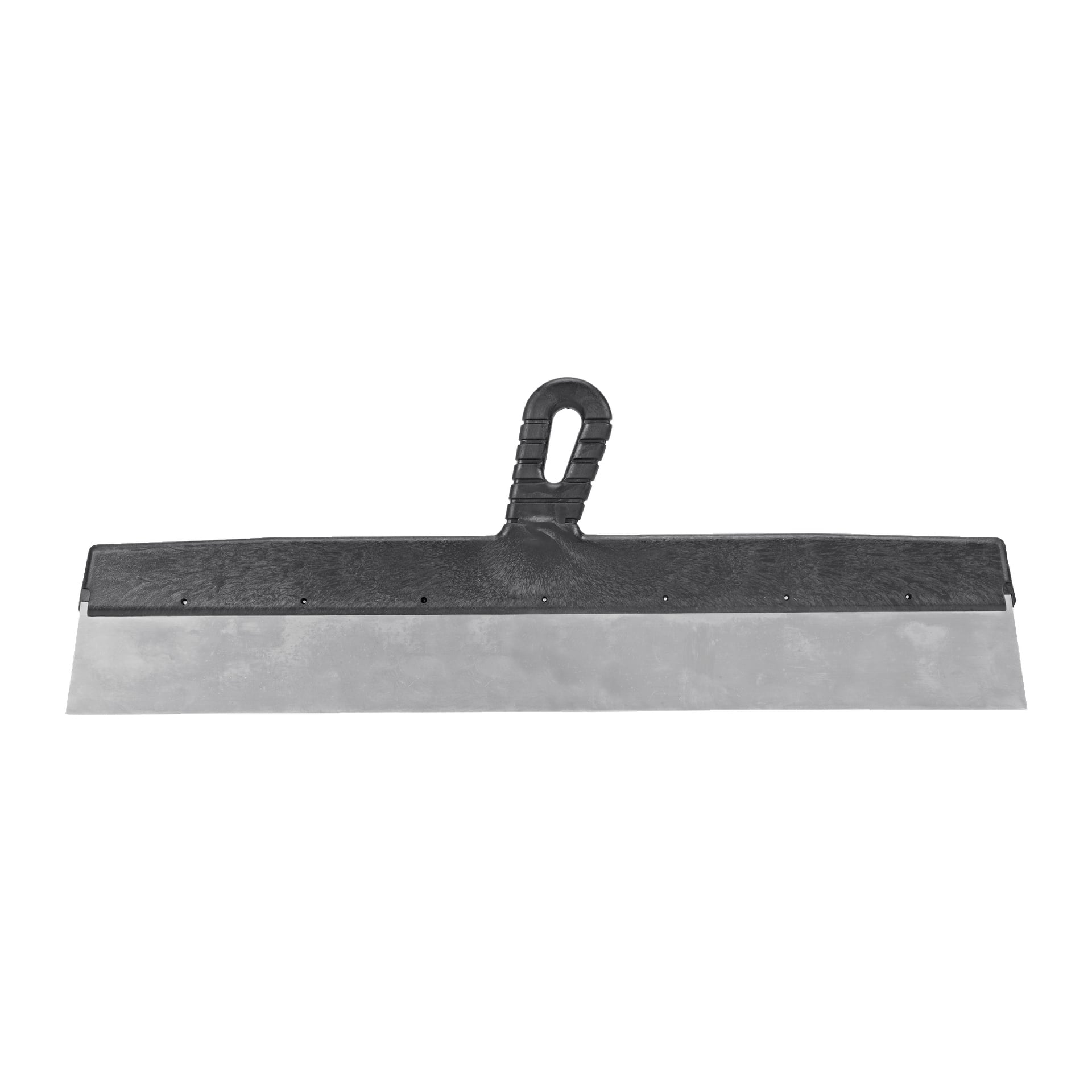 Et Comensal Broad Putty Blade med et flatt, rektangulært metallblad og et svart plasthåndtak festet med nagler.