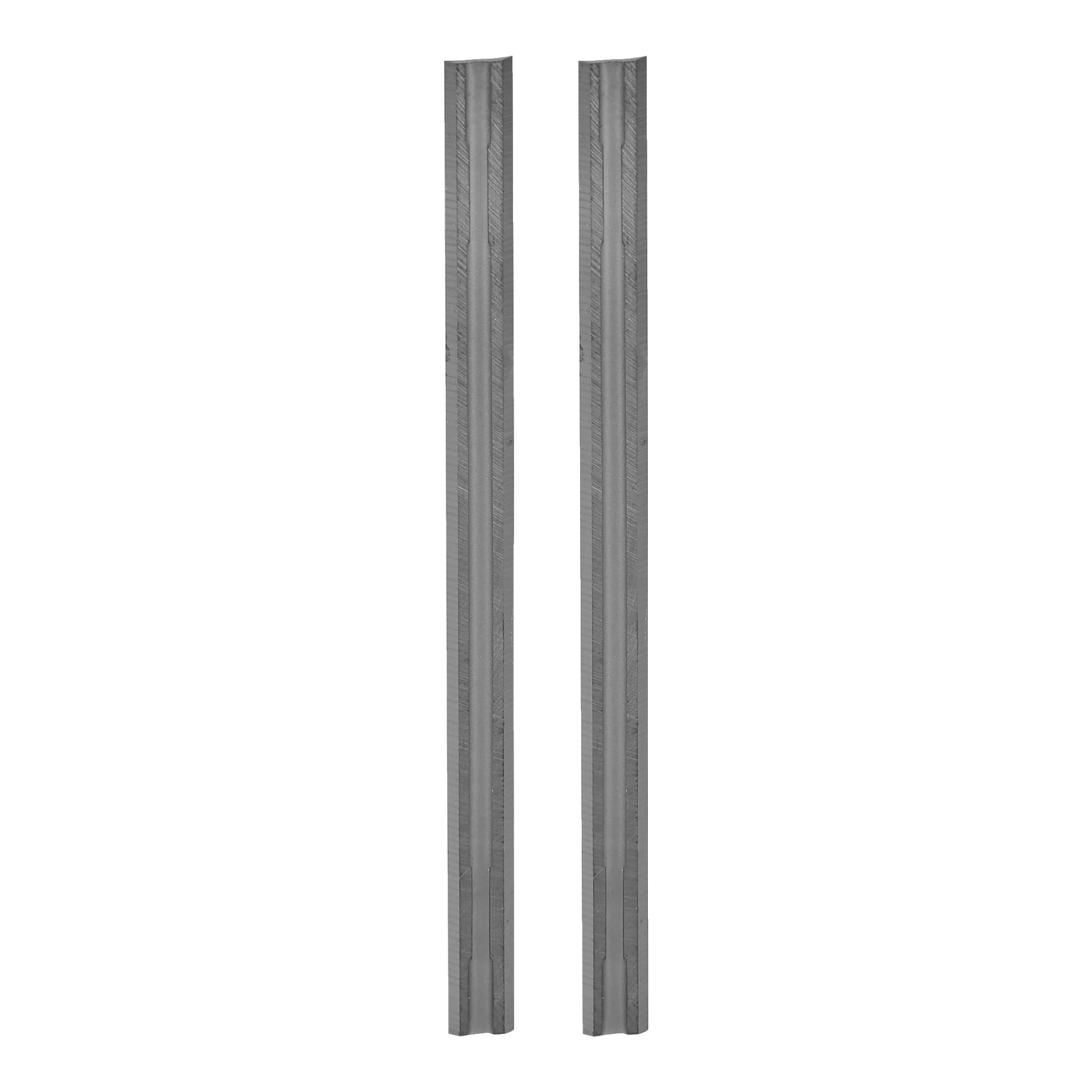To identiske Bosch Pro Planing-bit 2-paknings metallbiter med rillede, hakkede flater står vertikalt side om side, med presise lineære utskjæringer for industriell bruk.