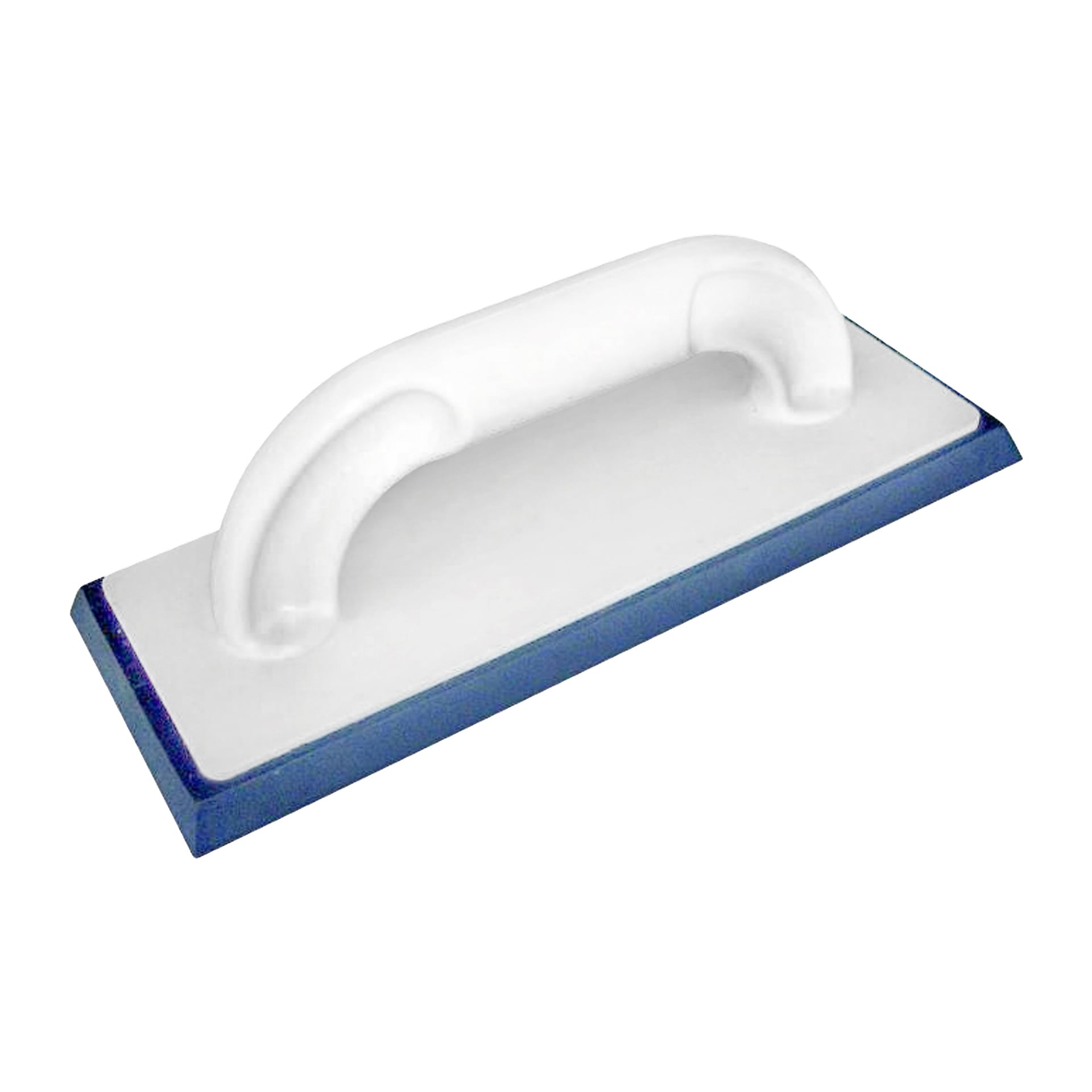 Komensalfogningsspade med rektangulär design med vitt handtag och bas samt en blå gummidyna.