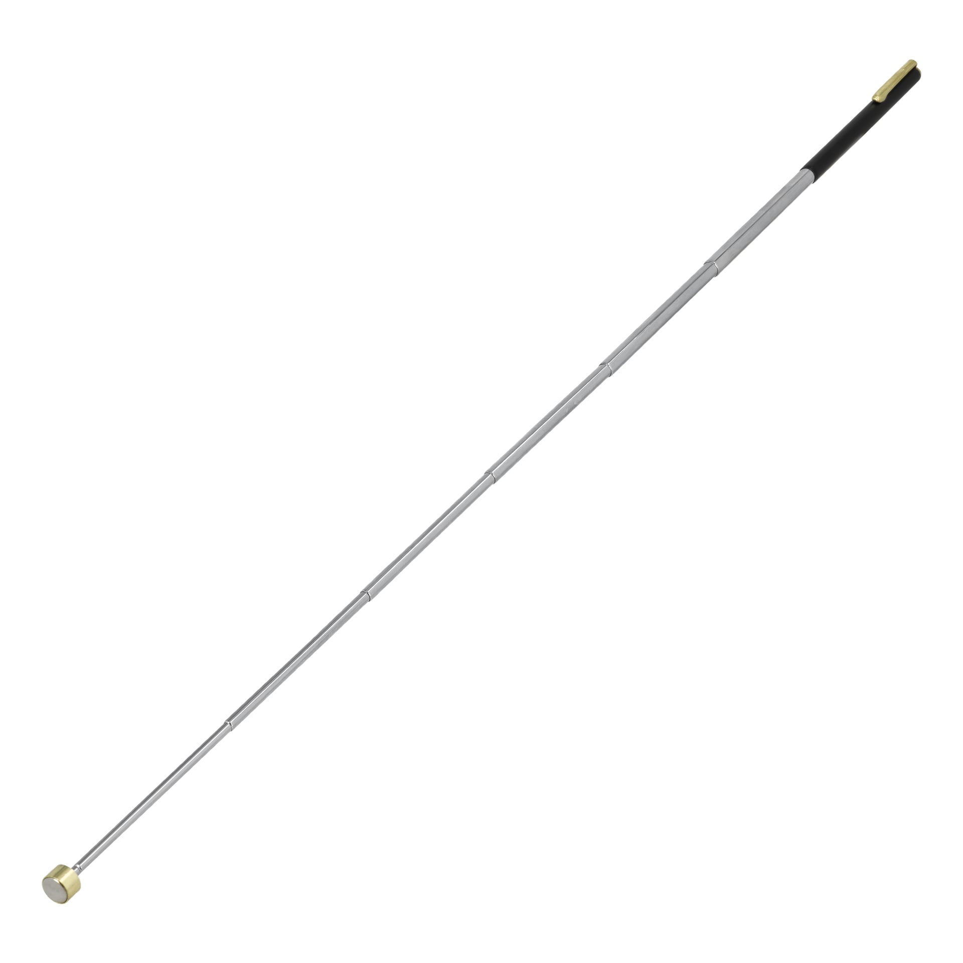Ett fullt utfällt teleskopiskt magnetverktyg från Meec Tools med svart handtag, silverskaft och en rund magnetisk spets i änden.