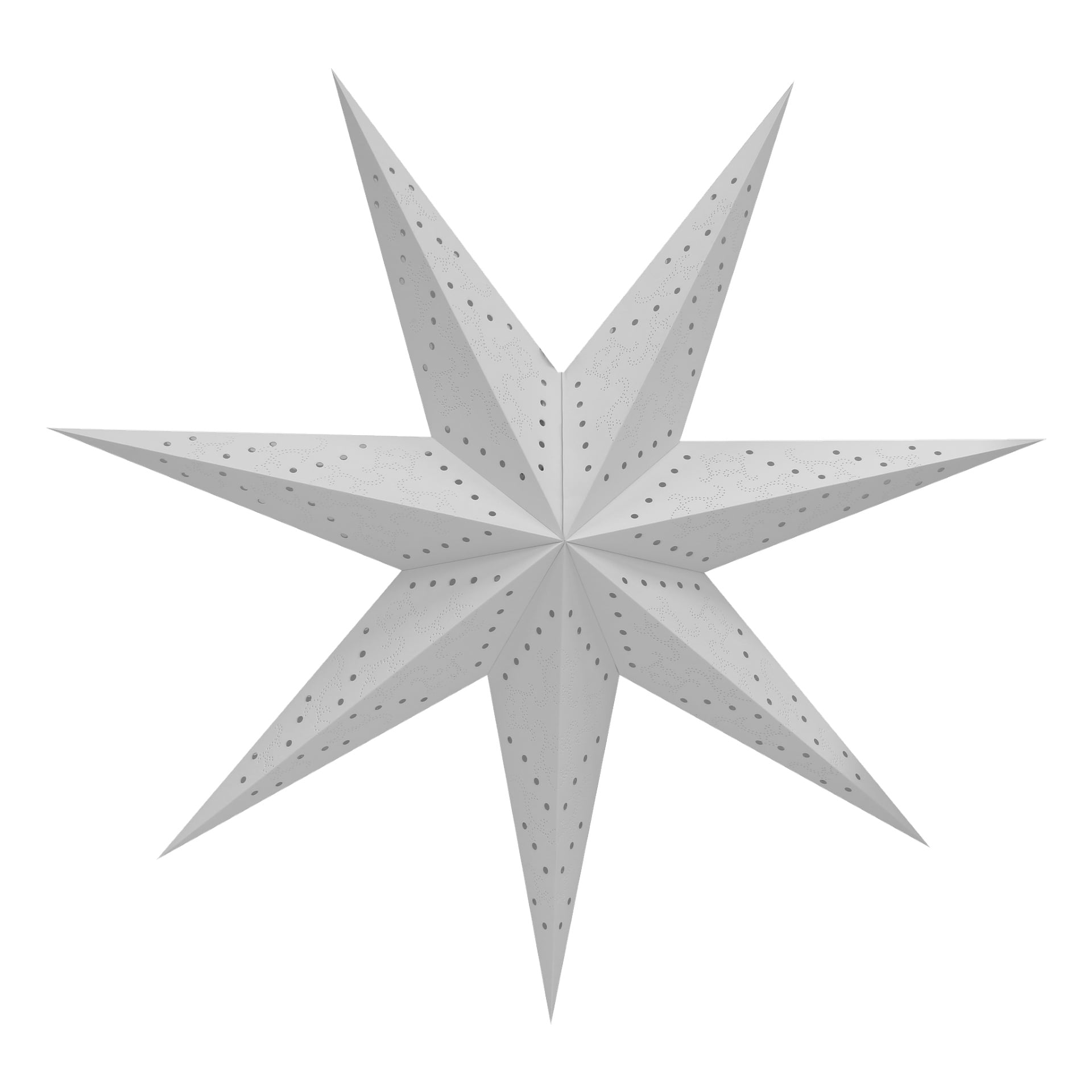 Der EKVIP White Advent-Stern hat eine symmetrische achtzackige Form mit kleinen perforierten Löchern an jeder Spitze.