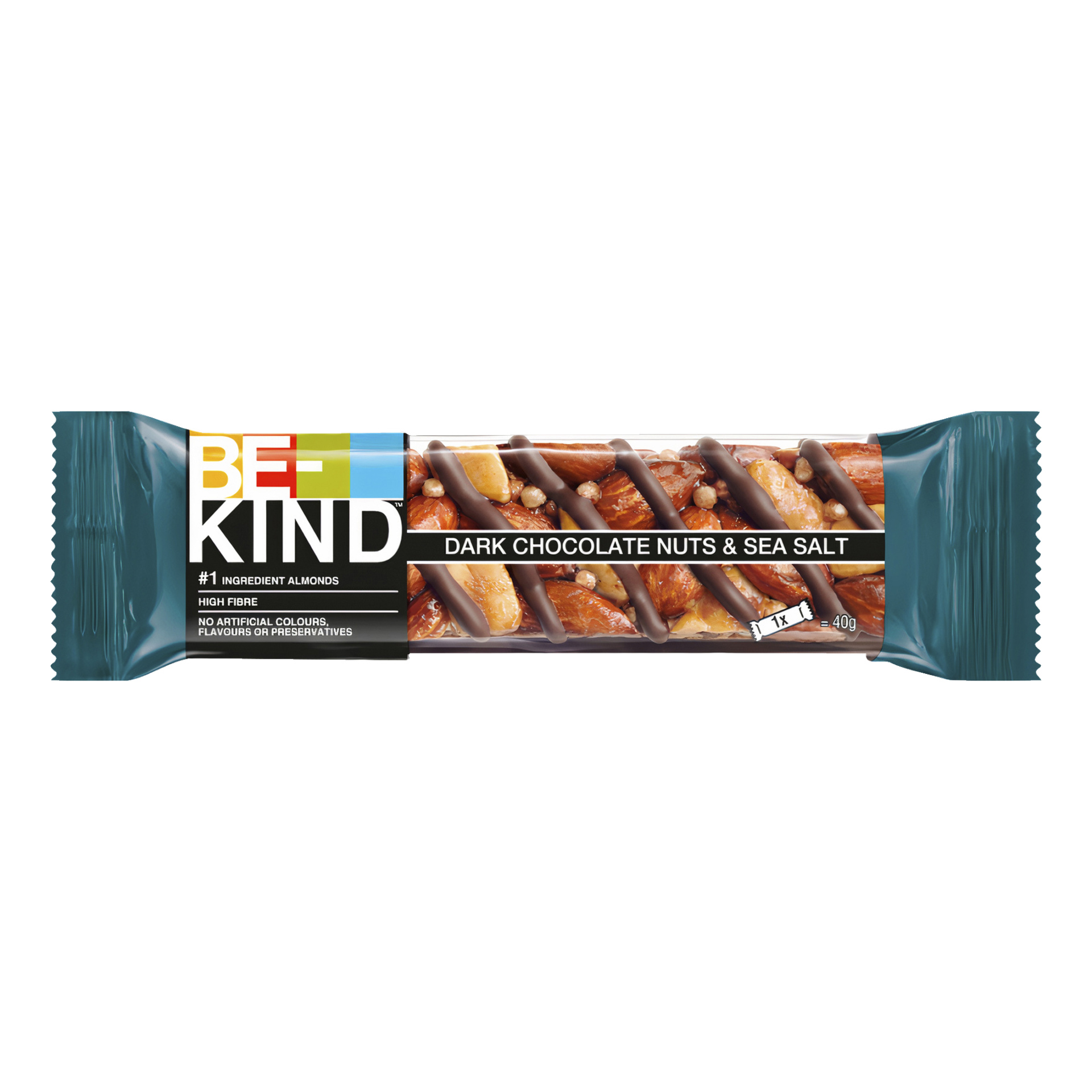 En Nut Bar Dark Chocolate & Sea Salt visades i omslaget, toppad med hela mandlar, olika nötter och ett lager mörk choklad. Förpackningen betonar att den är fiberrik och inte innehåller några konstgjorda färger, smaker eller konserveringsmedel.