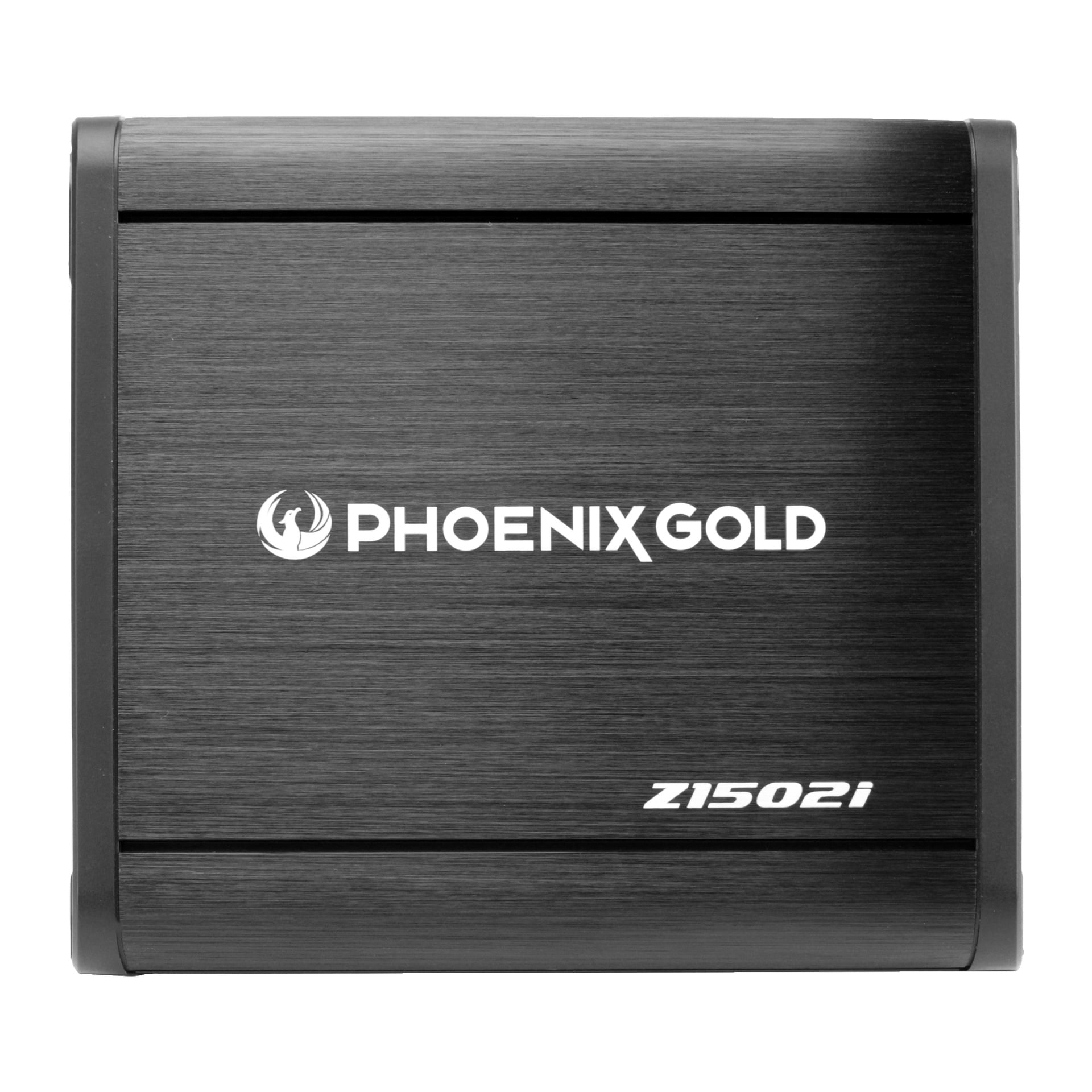 En svart, rektangulär Phoenix Gold Z1502i bilförstärkare med en borstad metallyta. Frampanelen visar Phoenix Gold-logotypen och modellnamnet i vit text.