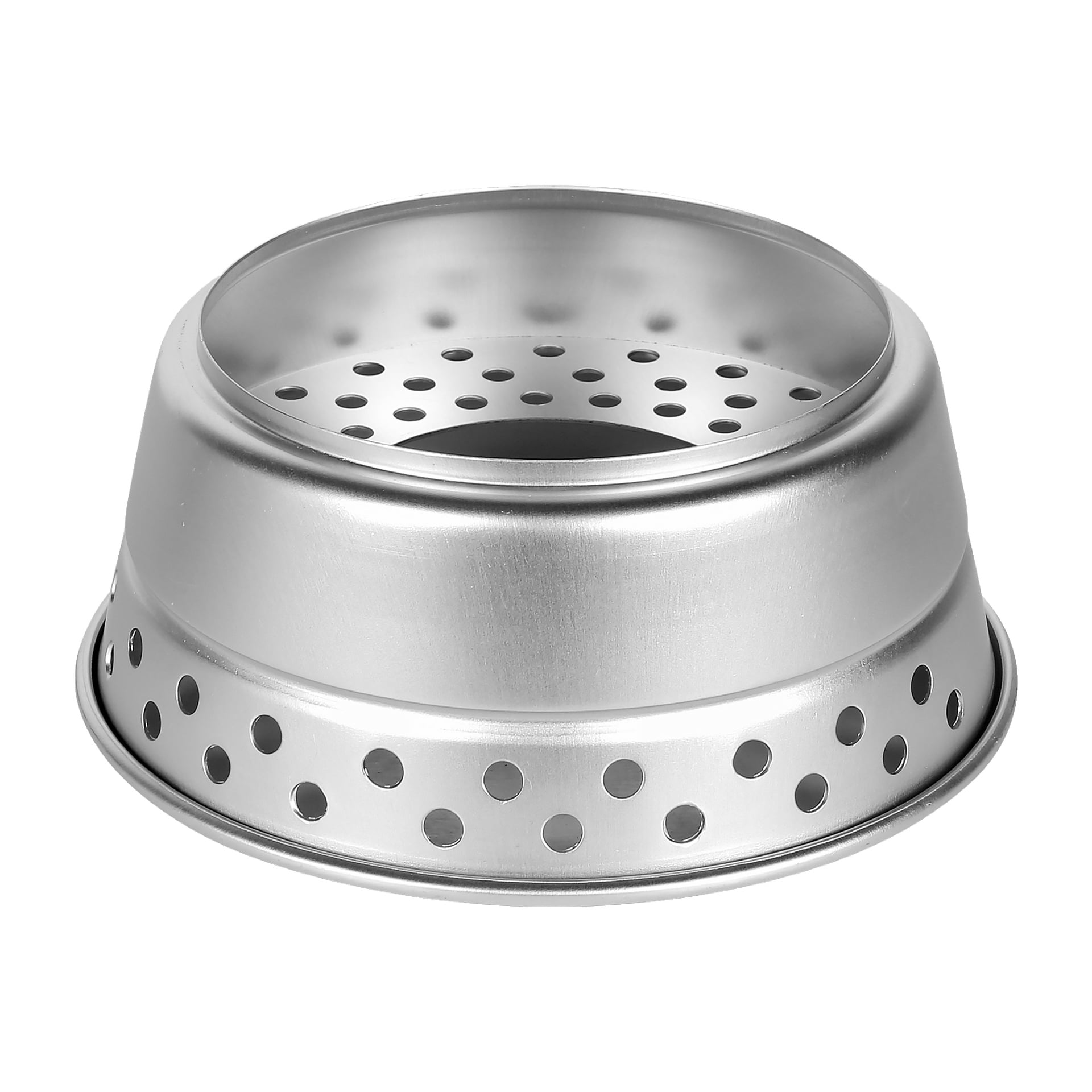 En rund metallbit med två rader av cirkulära hål och en upphöjd kant, tillhörande Kayoba Outdoor Camping Stove 8 Pieces-setet.