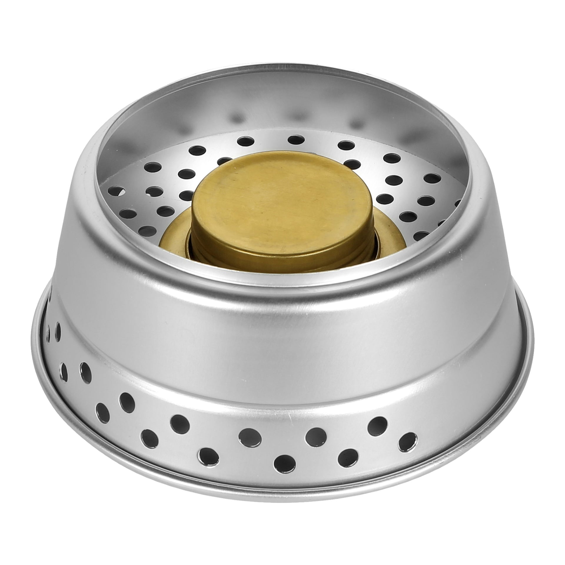 Ett Kayoba utomhus campingkök i 8-delat set med en silverfärgad metallkropp med perforerade sidor och en central mässingsbrännare.