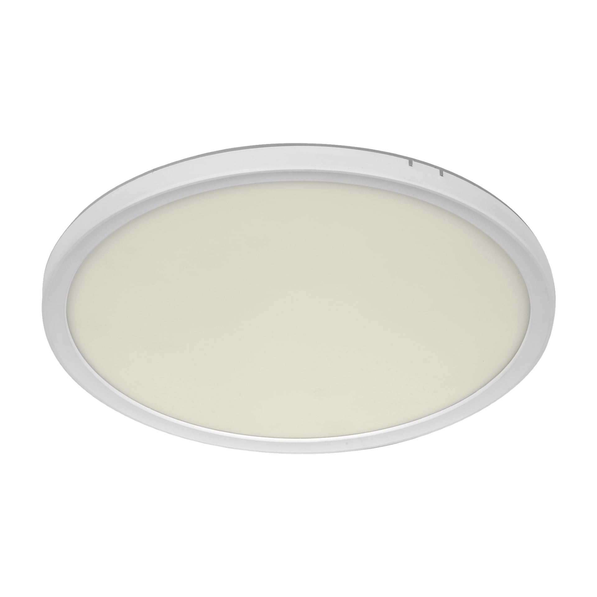 En enkel, platt yta rund vit Anslut Ceiling LED Smart-lampa, sedd underifrån.