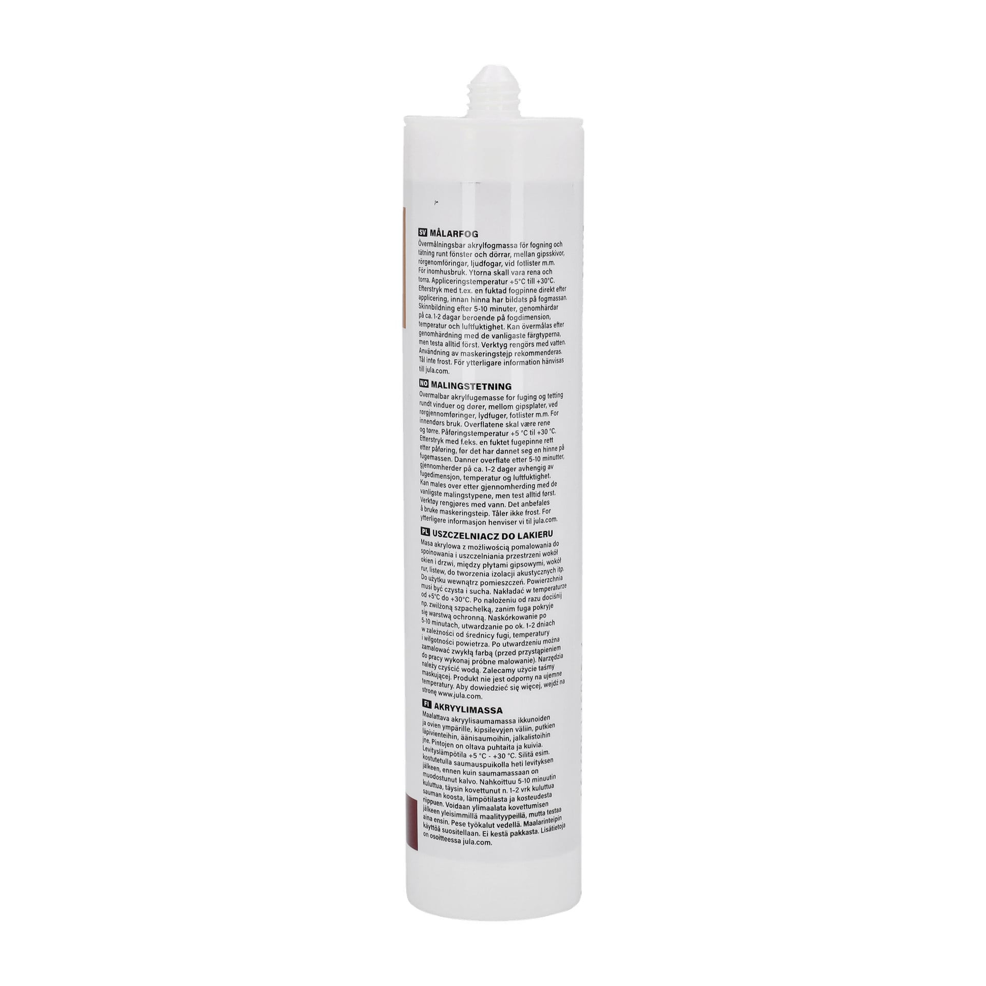 Et hvitt sylindrisk rør med Hard Head Paint Sealant med svart tekst som beskriver innholdet og bruksanvisningen. Røret har en dyse på toppen.