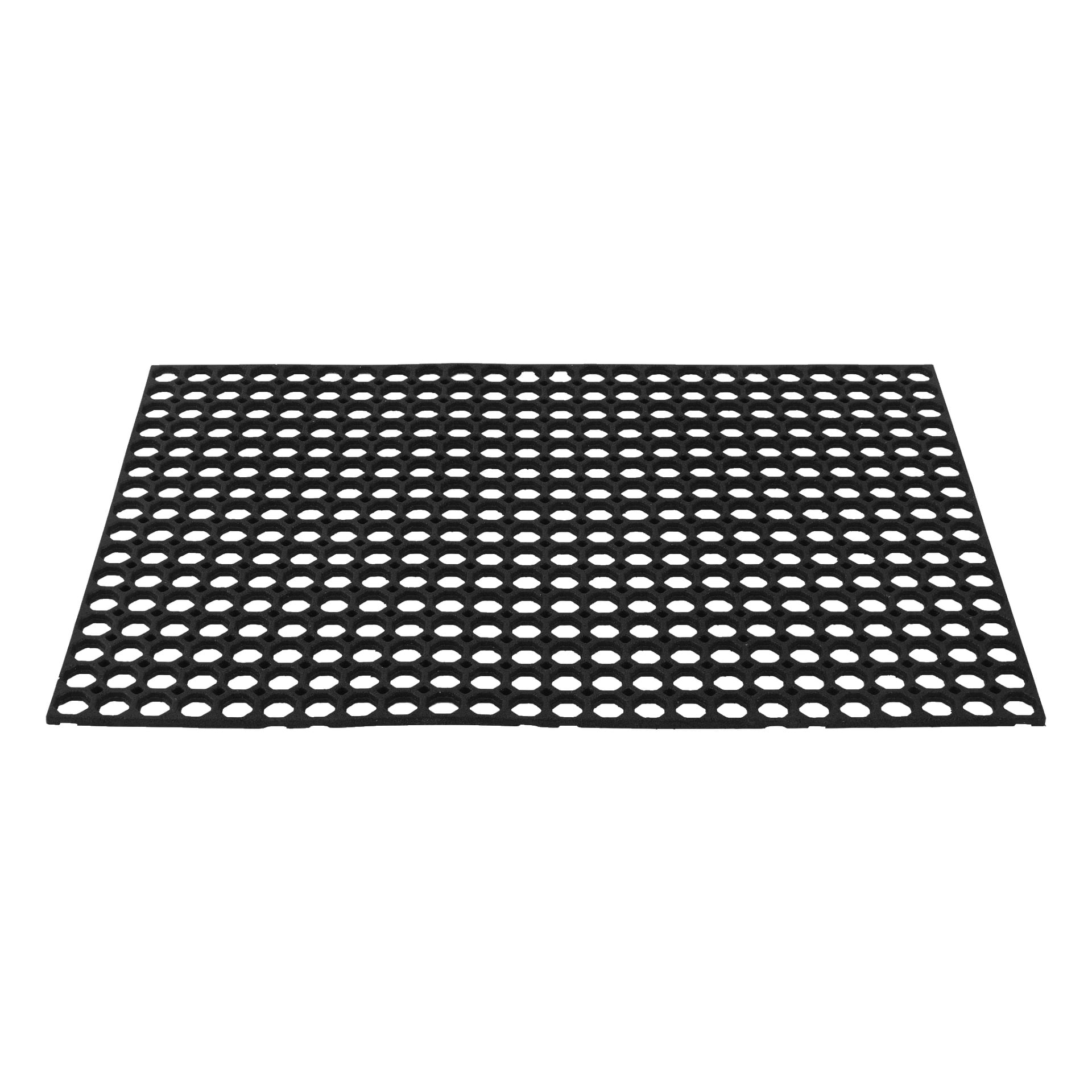 EKVIP Rubber Mat är en rektangulär svart matta med jämnt fördelade cirkulära hål arrangerade i ett rutnätsmönster.