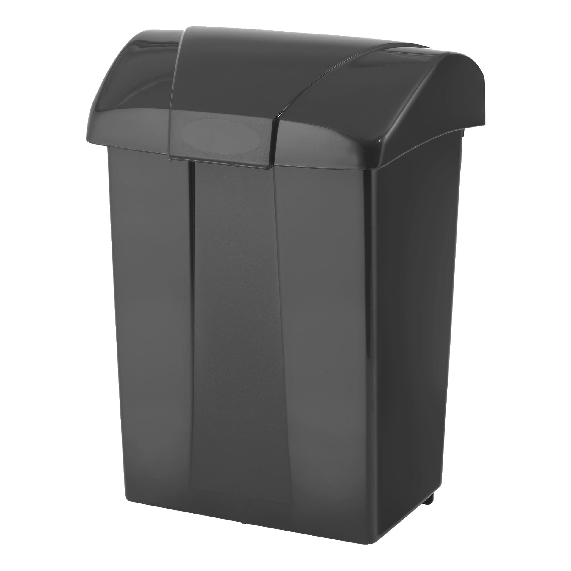 En svart plastpostlåda Hard Head med svänglock och en rektangulär, modern design.