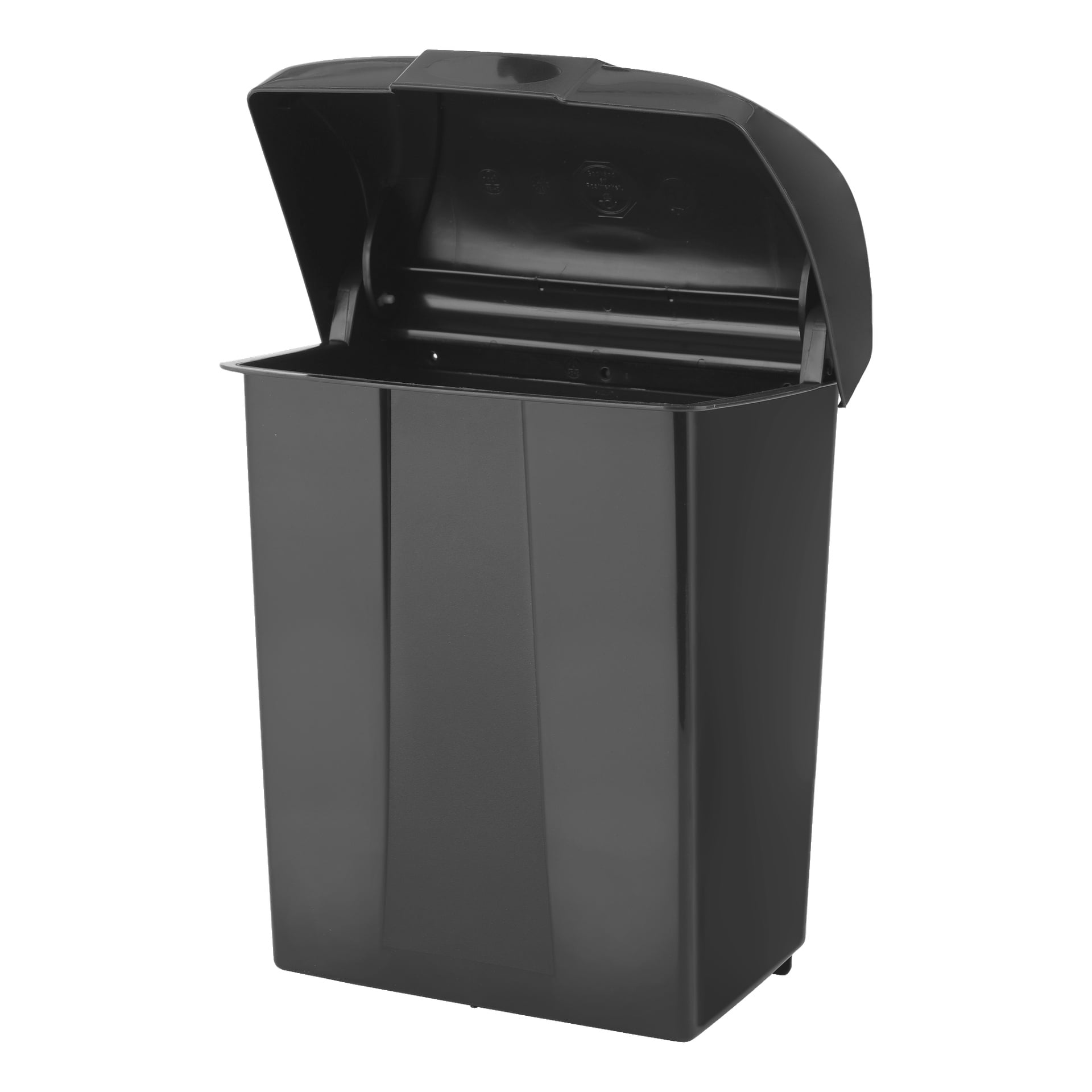En svart plastpost med Hard Head med öppet gångjärnslock, sedd från en något upphöjd frontvinkel.