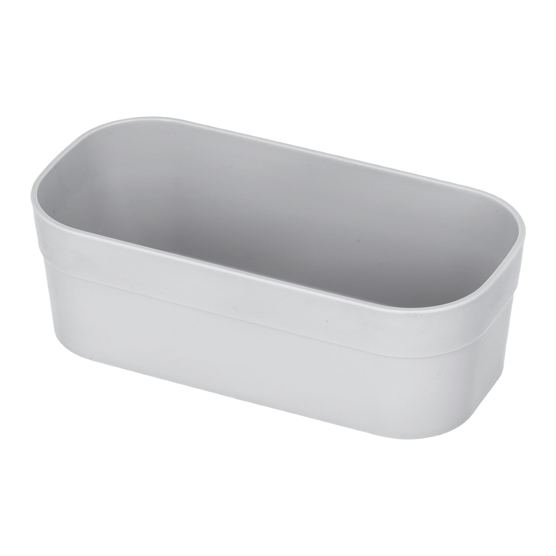 En Hard Head Drawer Insert med enkel rektangulär design och rundade hörn, tillverkad av ljusgrå plast och öppen upptill, visas i en lätt vinkel.