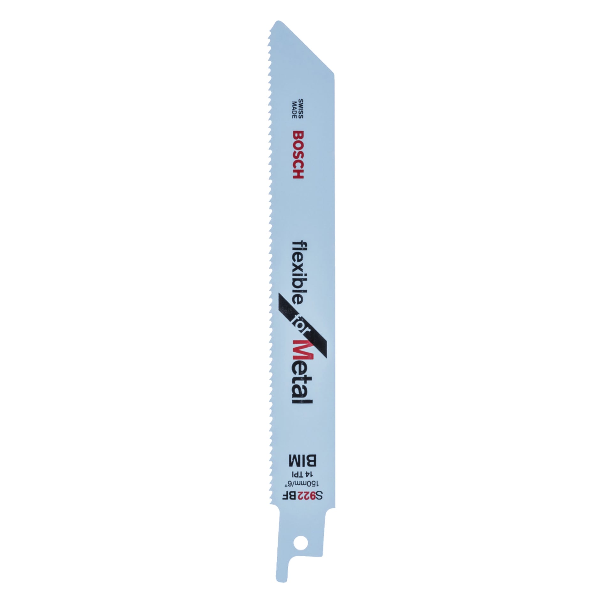Ett Bosch bajsågblad 2-pack för metall med flexibel text för metall, BIM, 14 TPI, 150 mm/6 och S922BF.