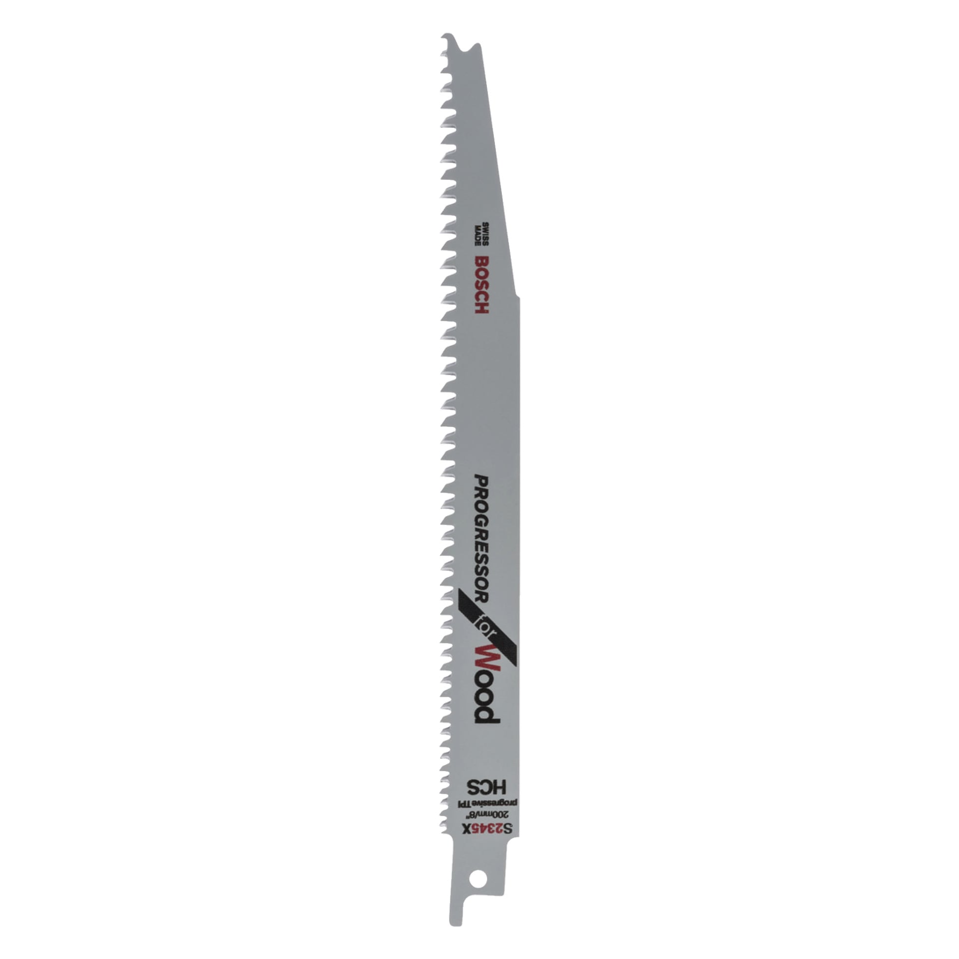 Das Bosch-Reziprok-Sägeblatt S 2345 X mit der Bezeichnung SWISS MADE, PROGRESSOR für Holz, HCS, progressive TPI und 200mm/8".
