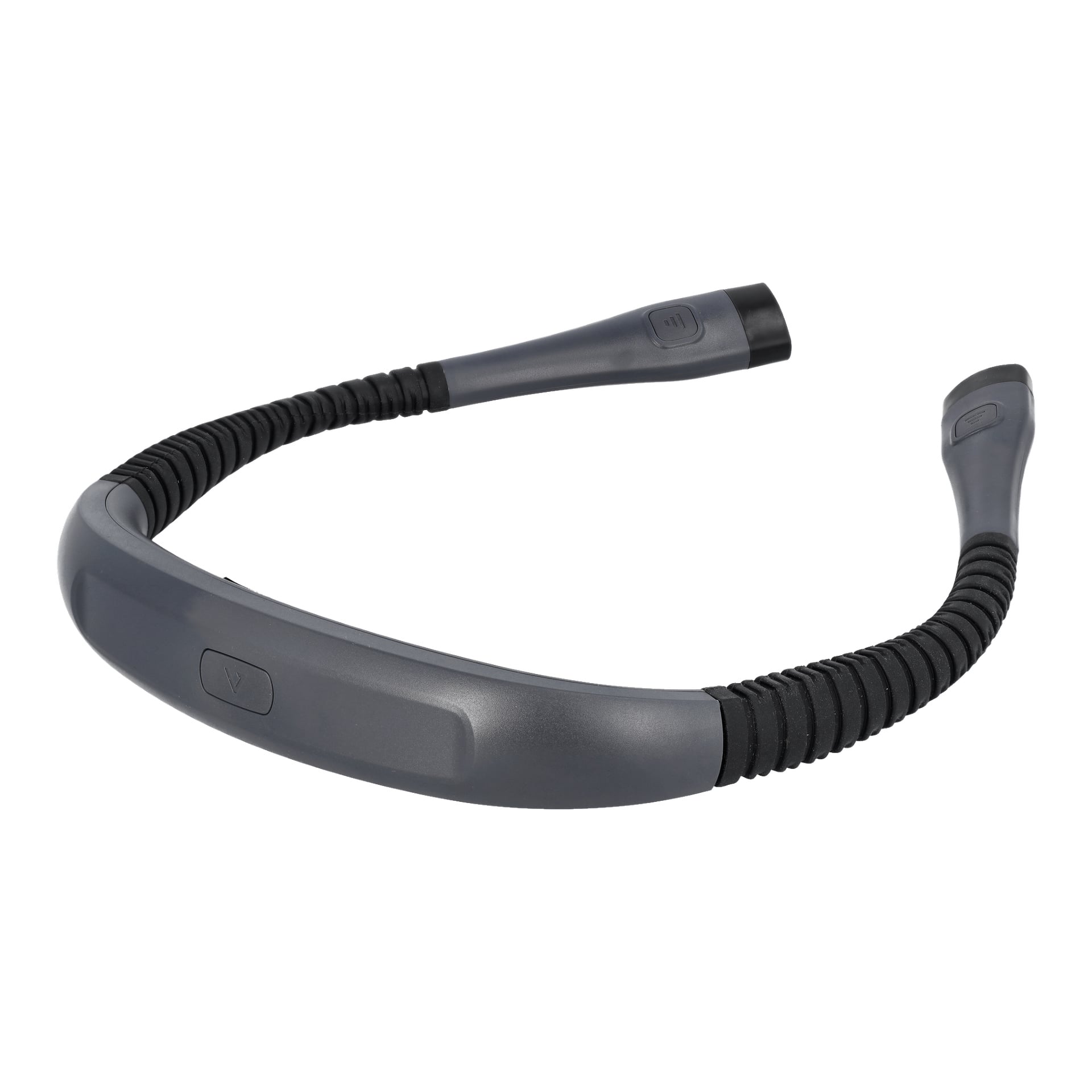 Anslut Rechargeable Neck Lamp i svart och grått, designad med flexibla armar, kontrollknappar och en texturerad greppsektion.