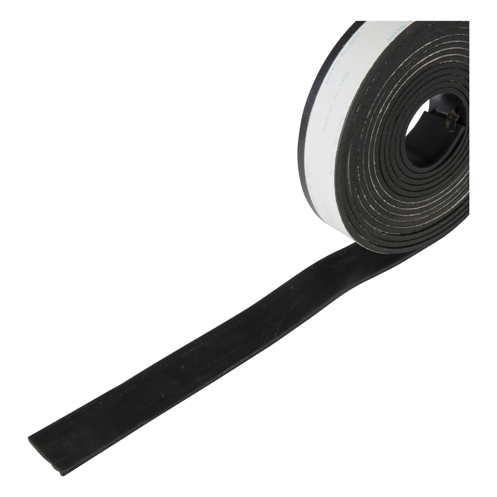 En delvis utrullad Makita Rubber-kantlist för styrräven visar dess flexibla gummimaterial och synliga limunderlag.