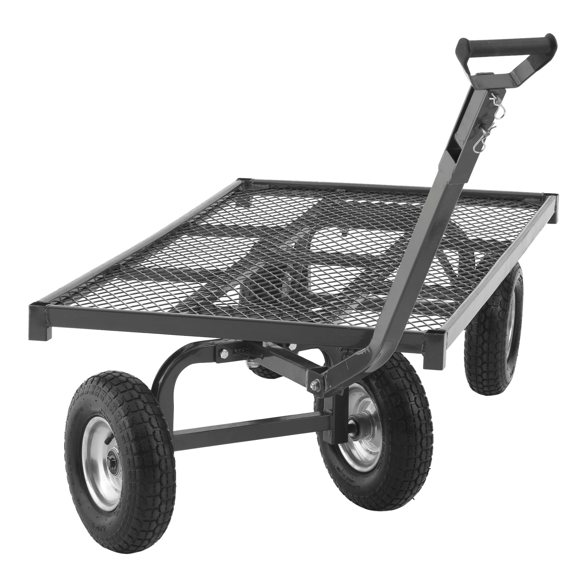 En Hard Head Transport-vagn står tom, med fyra stadiga gummihjul, en nätplattform och ett lättgreppbart draghandtag.