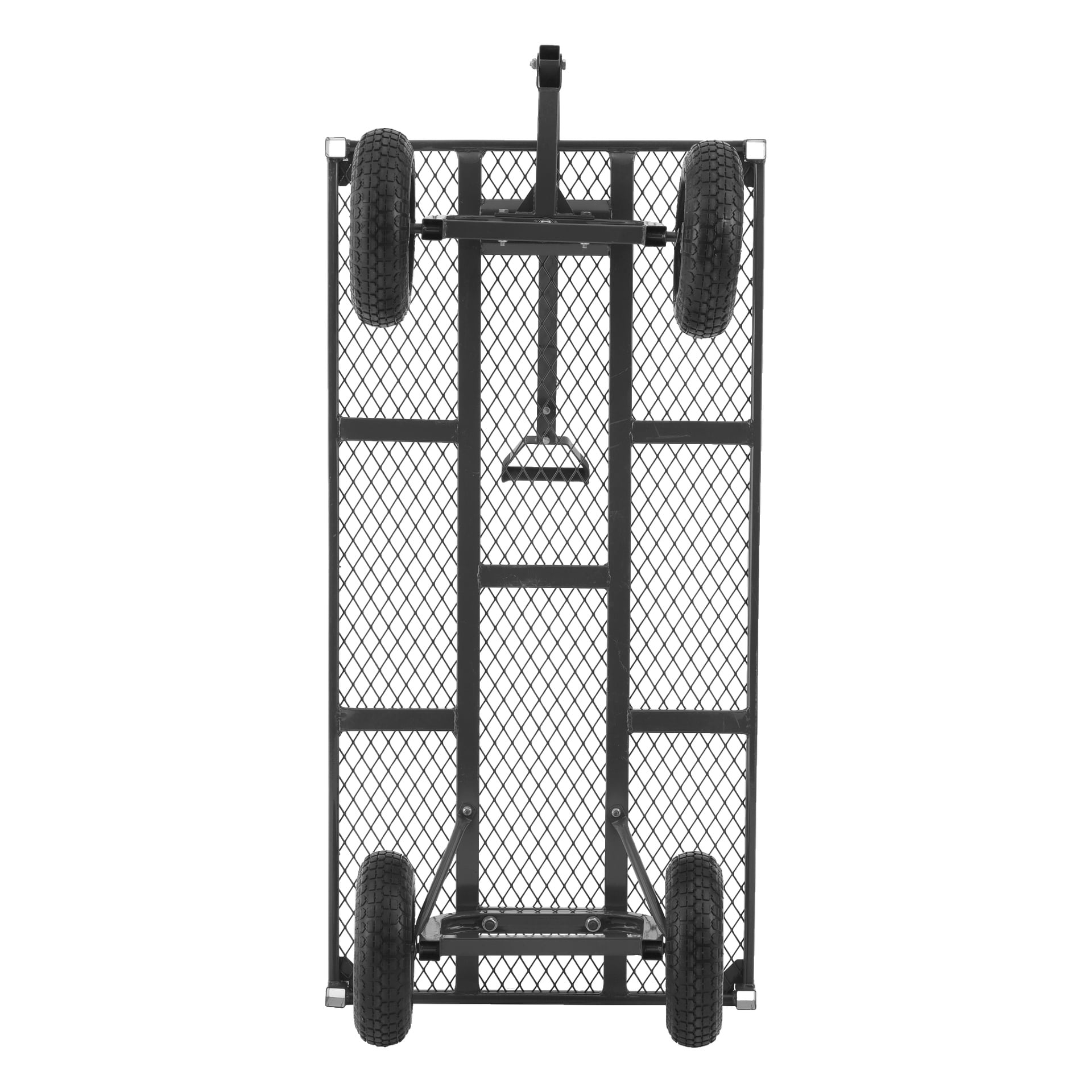 Hard Head Transport-vagnen ser upp och ner och visar tydligt sin starka metallbas, fyra stora gummihjul och ett solidt metallhandtag. Dess hållbara konstruktion gör den idealisk för att flytta tunga laster.